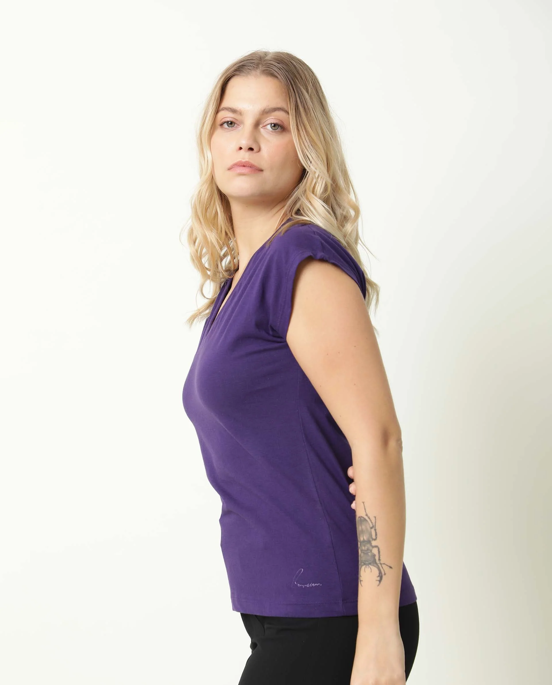 Rareism Women's Debra Purple Cotton Crew Neck Plain Regular Fit T-Shirt - Image 8
