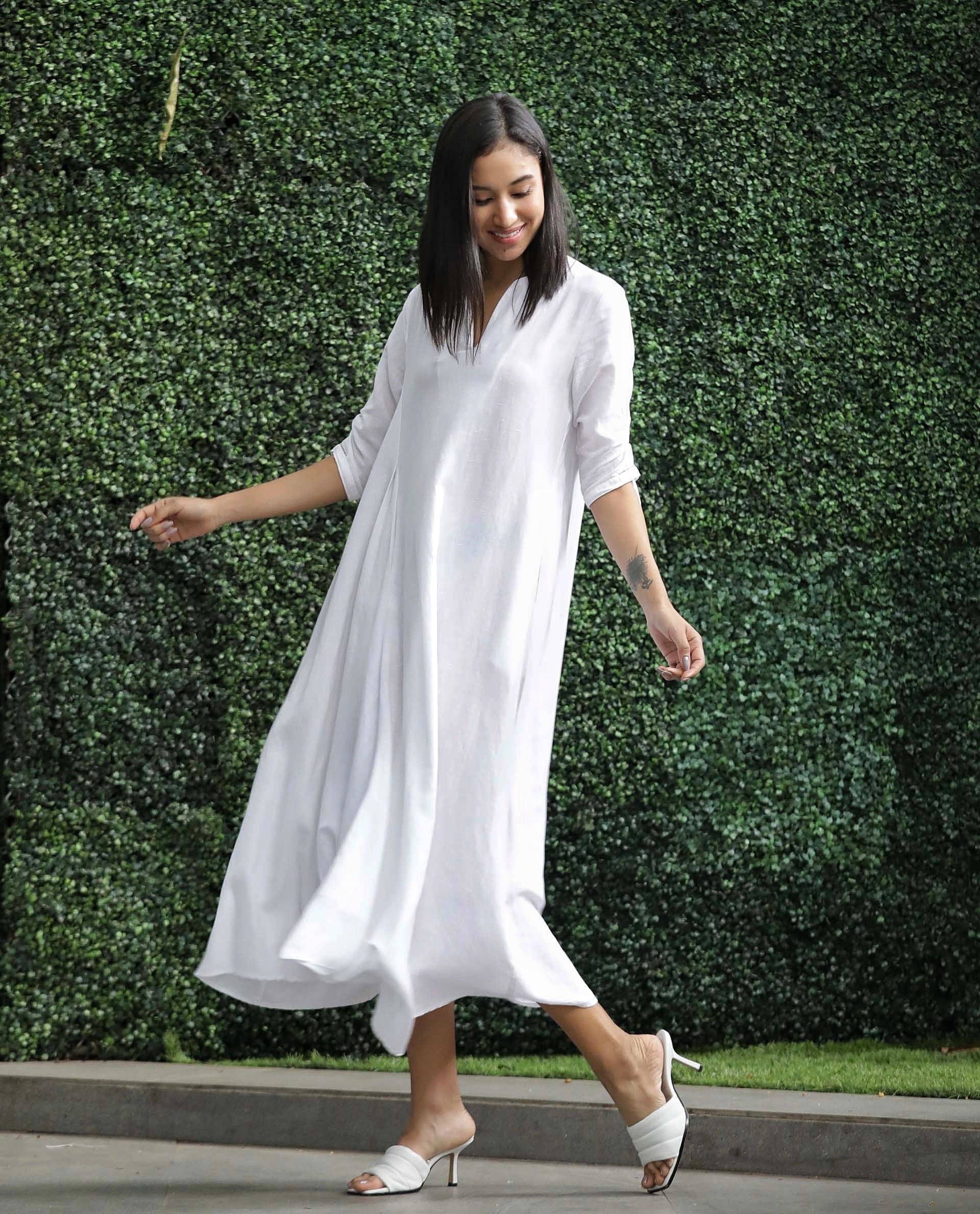 Rareism Women Deca White Dress Short Sleeves Solid - Image 3