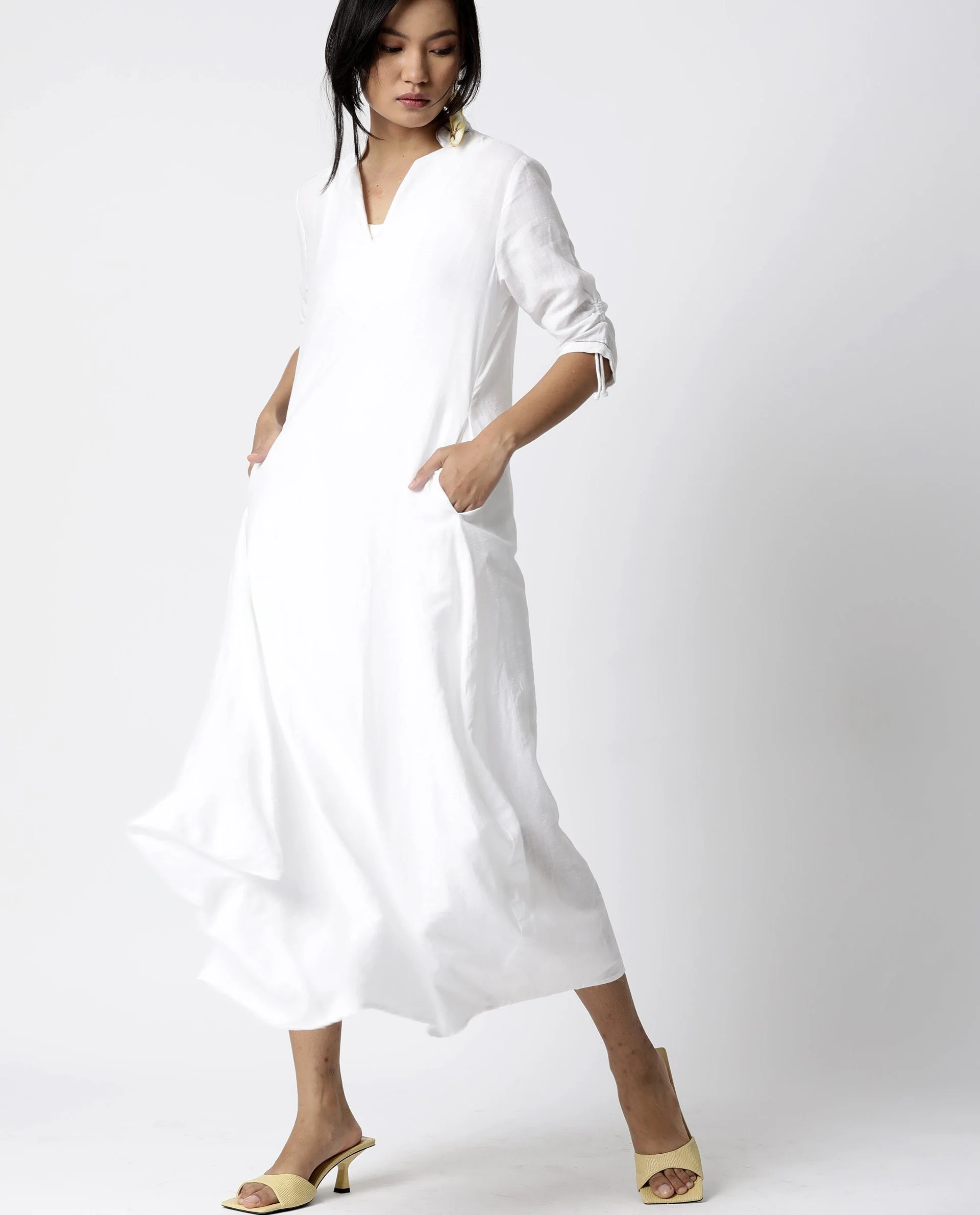 Rareism Women Deca White Dress Short Sleeves Solid - Image 4