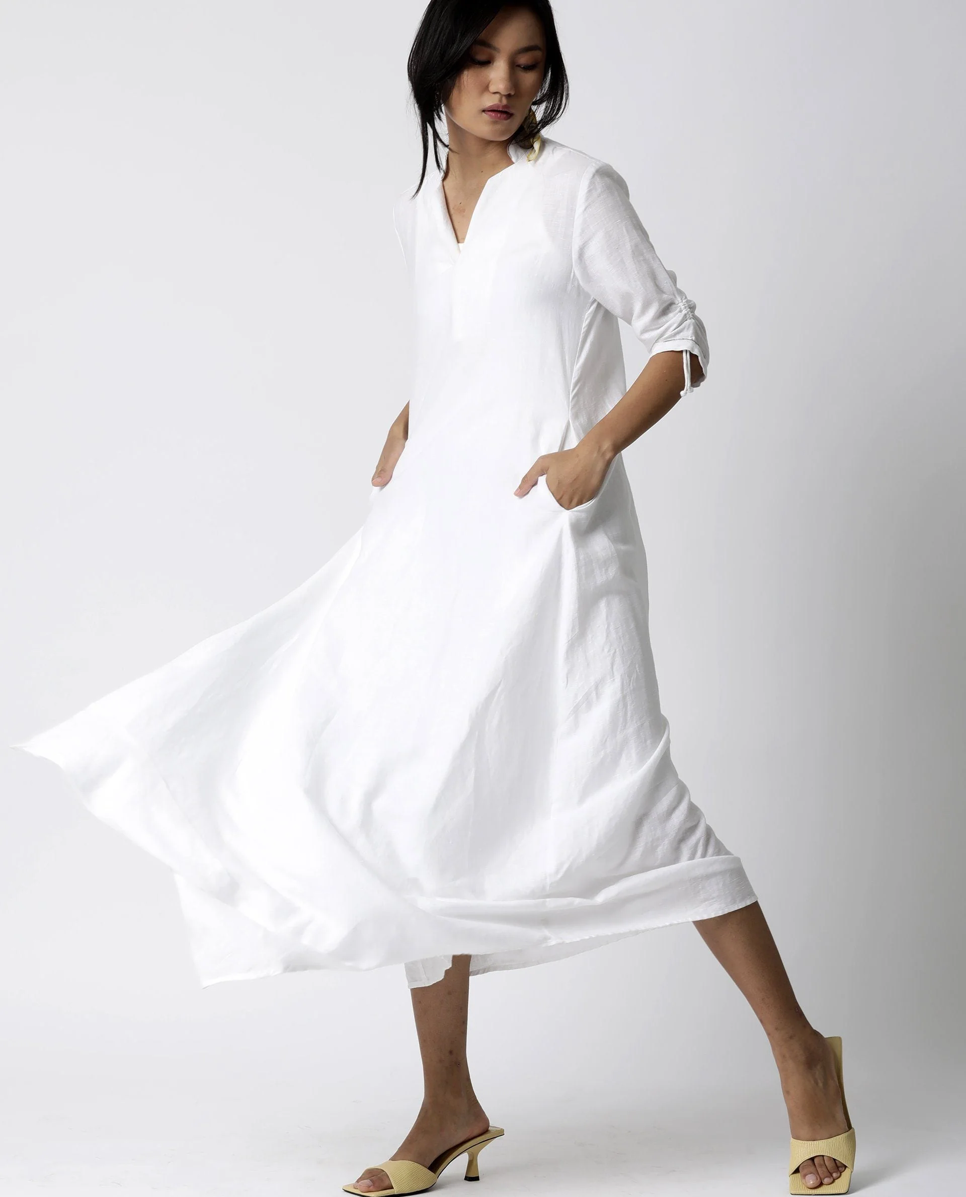 Rareism Women Deca White Dress Short Sleeves Solid - Image 5