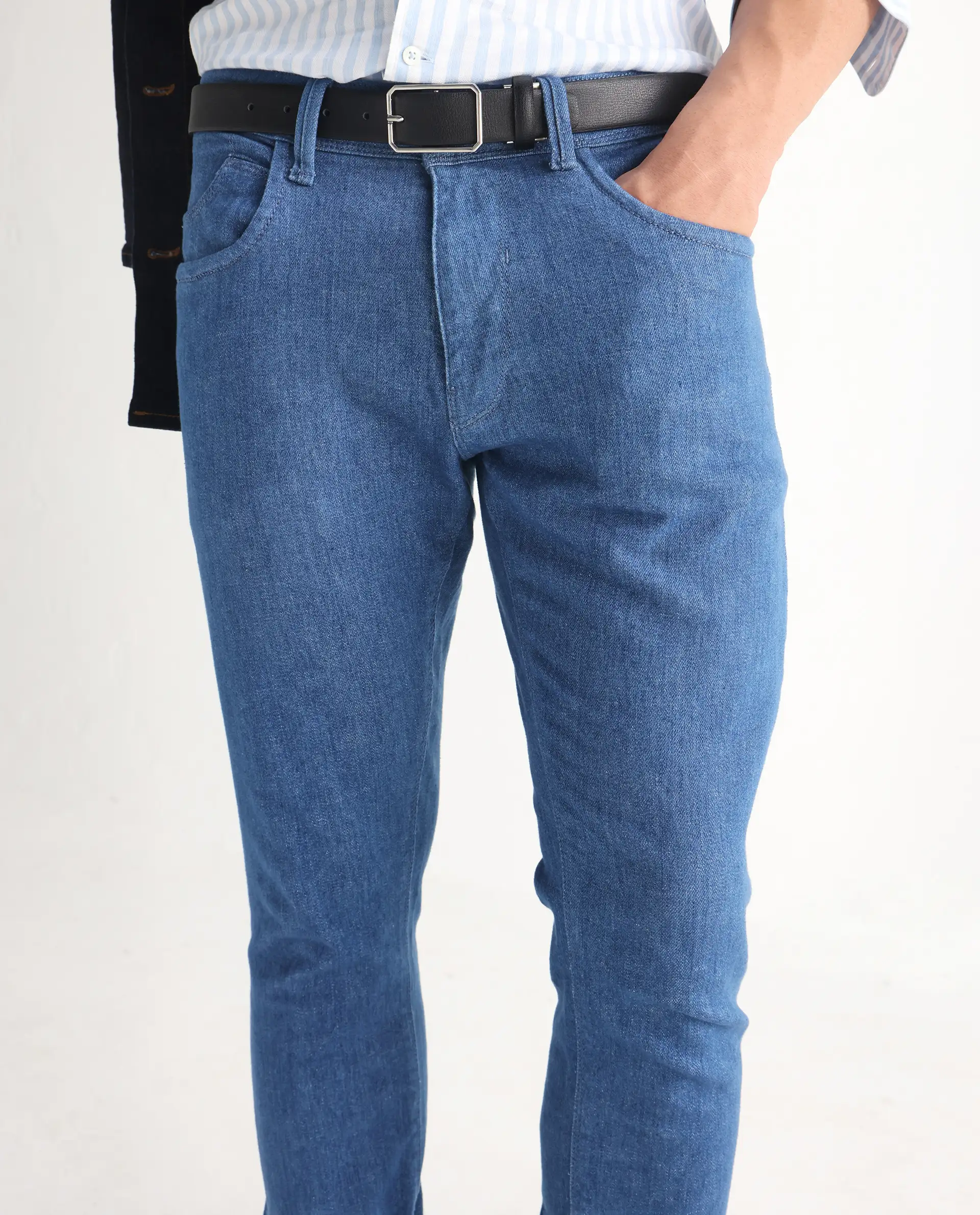 Rare Rabbit Men's Decca Blue Cotton Plain Hawk Slim Fit Jeans - Image 2