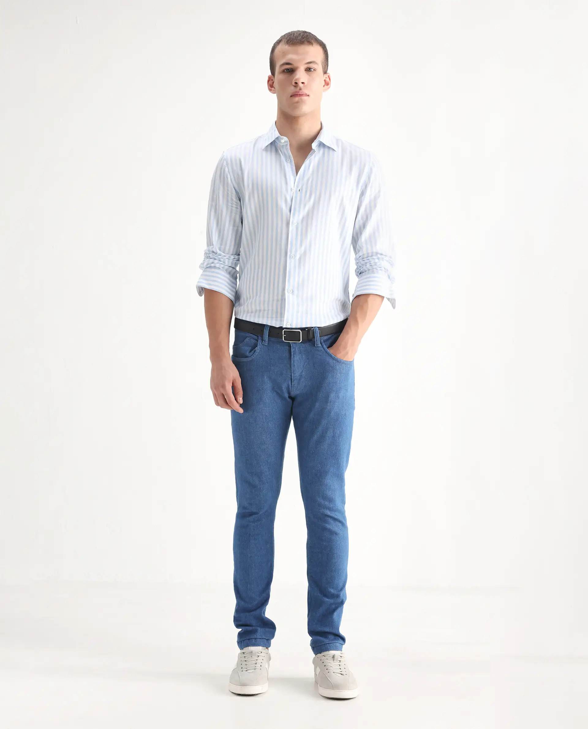 Rare Rabbit Men's Decca Blue Cotton Plain Hawk Slim Fit Jeans - Image 3