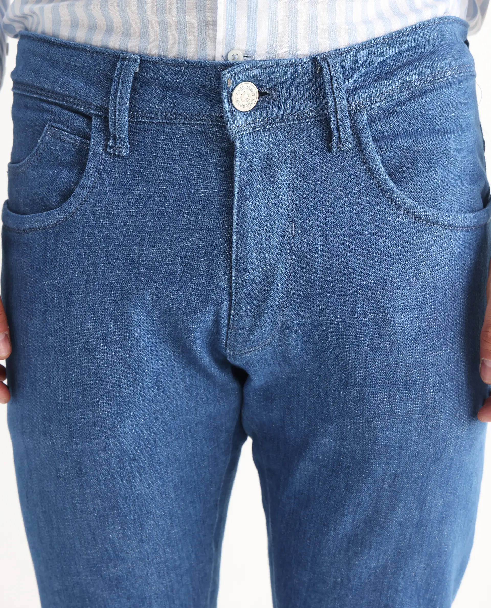 Rare Rabbit Men's Decca Blue Cotton Plain Hawk Slim Fit Jeans - Image 4