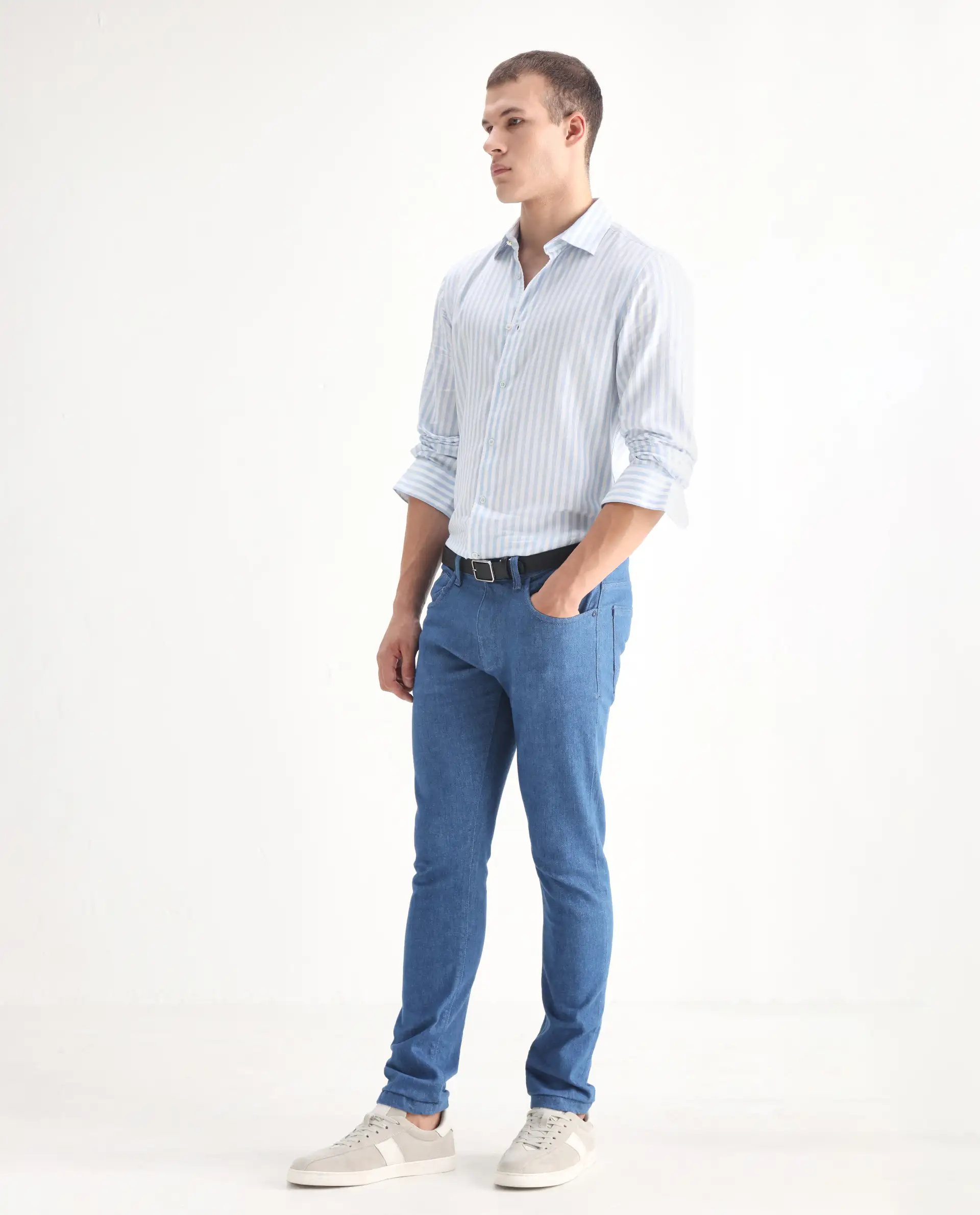 Rare Rabbit Men's Decca Blue Cotton Plain Hawk Slim Fit Jeans - Image 5