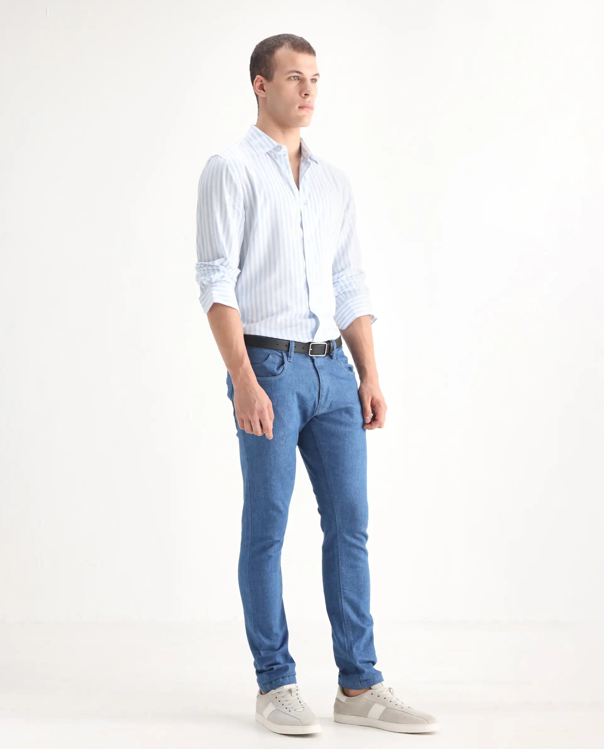 Rare Rabbit Men's Decca Blue Cotton Plain Hawk Slim Fit Jeans - Image 6