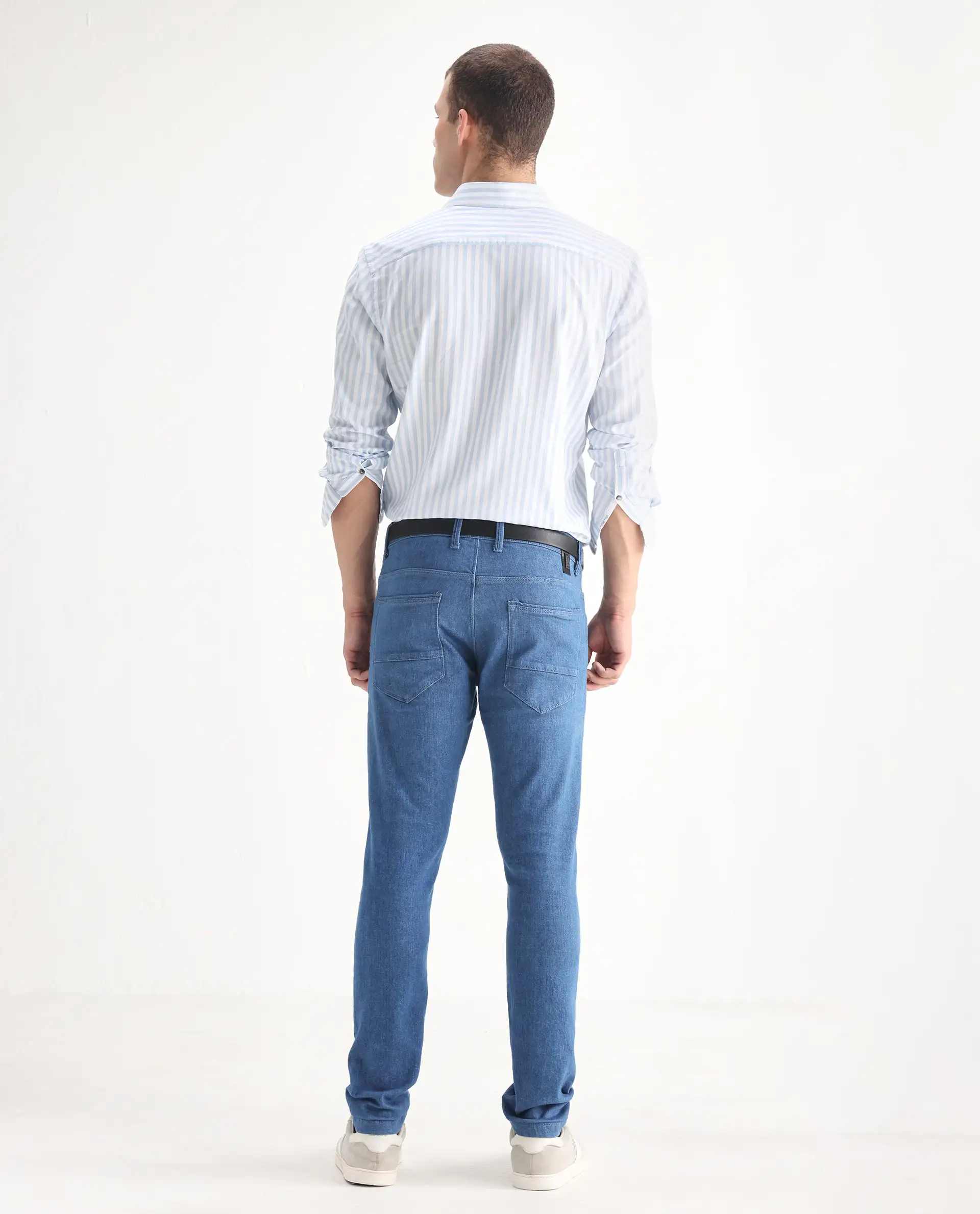 Rare Rabbit Men's Decca Blue Cotton Plain Hawk Slim Fit Jeans - Image 8