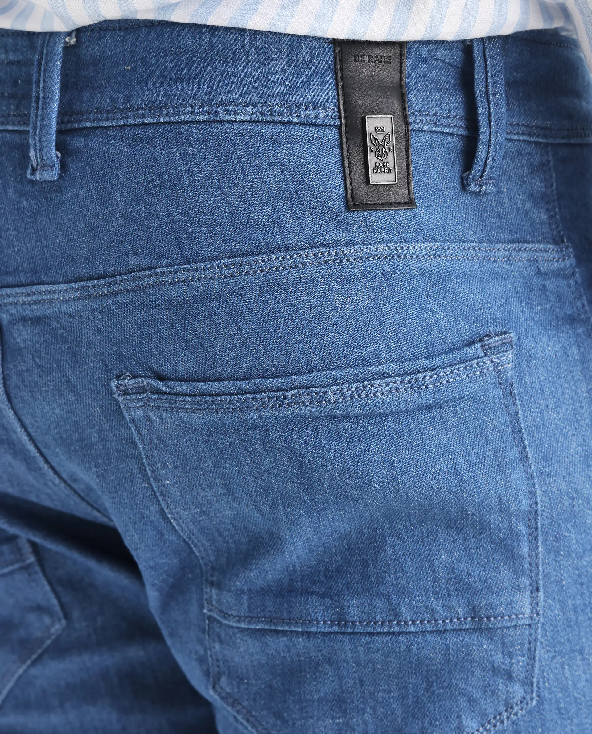 Rare Rabbit Men's Decca Blue Cotton Plain Hawk Slim Fit Jeans - Image 9