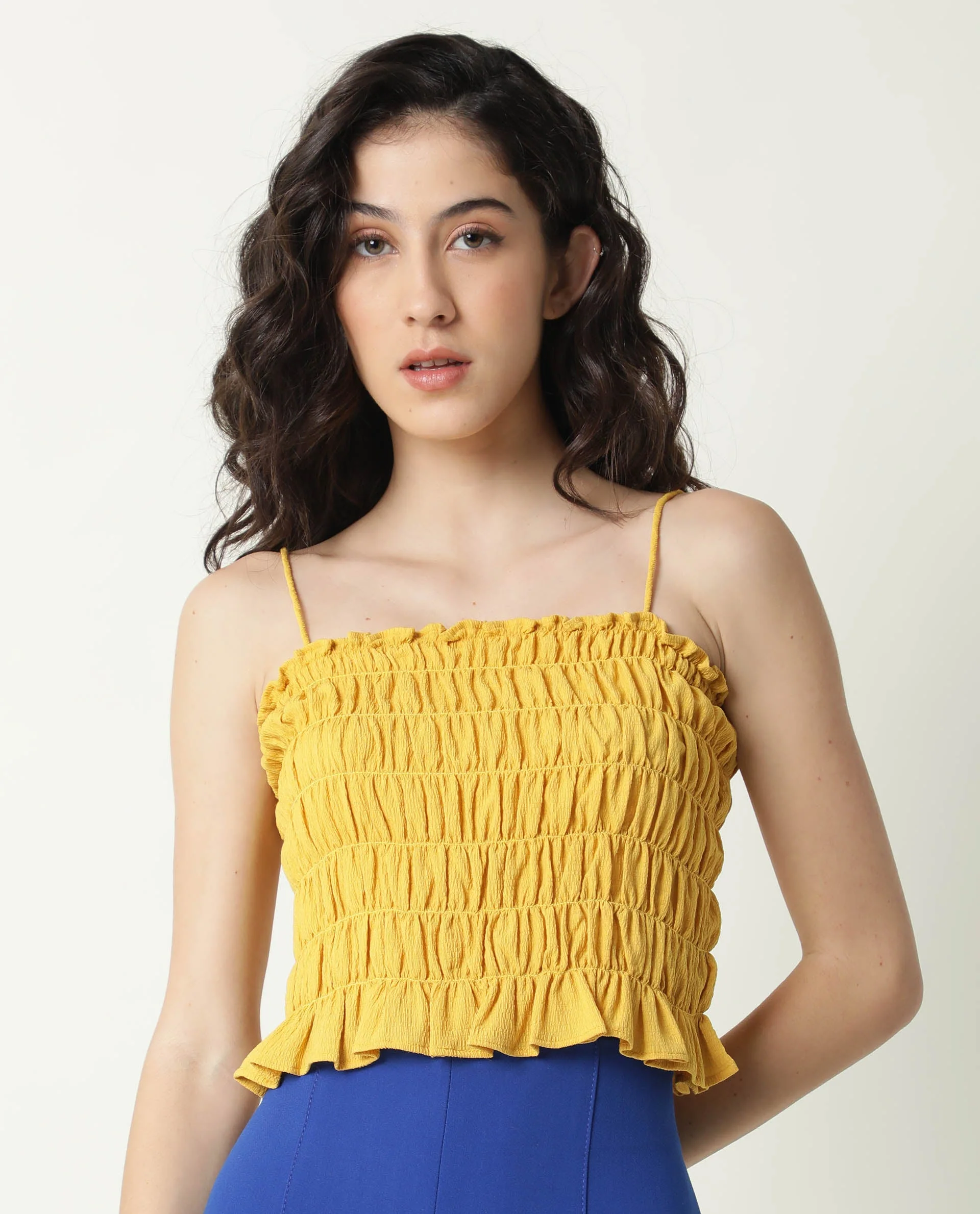 Rareism Women's Declan Yellow Tube Neck Plain Sleeveless Knee Length Tailored Top - Image 4