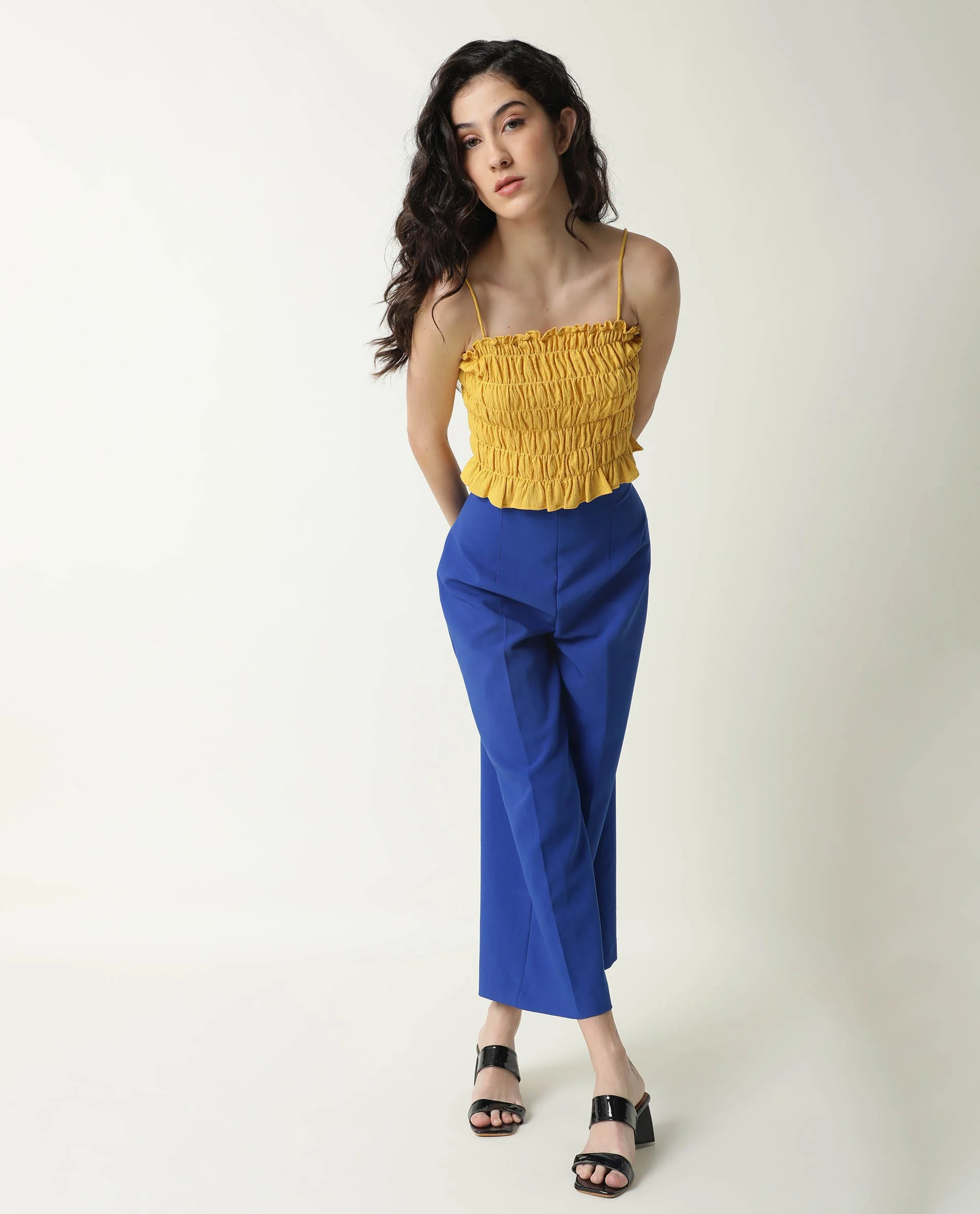 Rareism Women's Declan Yellow Tube Neck Plain Sleeveless Knee Length Tailored Top - Image 9