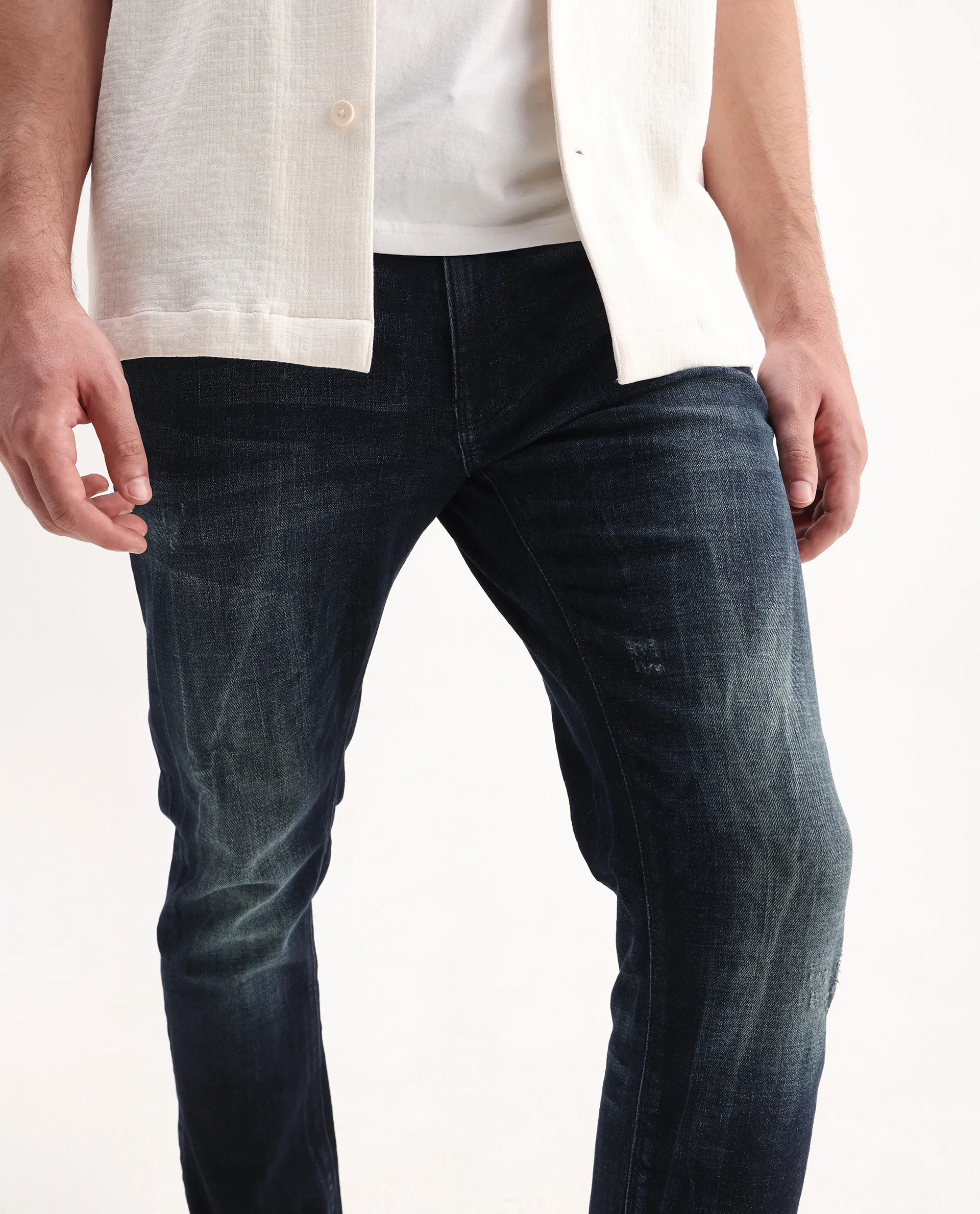 Rare Rabbit Men's Deigo Dark Blue Cotton Plain Hawk Slim Fit Jeans - Image 2