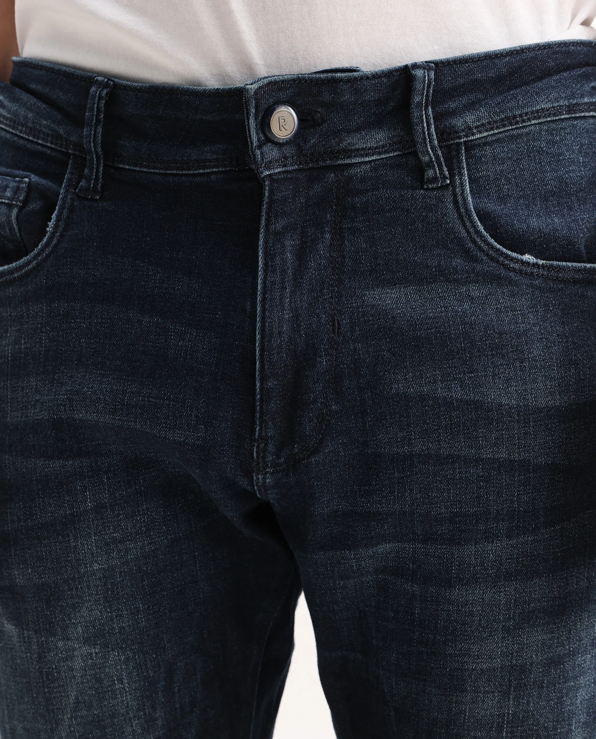 Rare Rabbit Men's Deigo Dark Blue Cotton Plain Hawk Slim Fit Jeans - Image 3