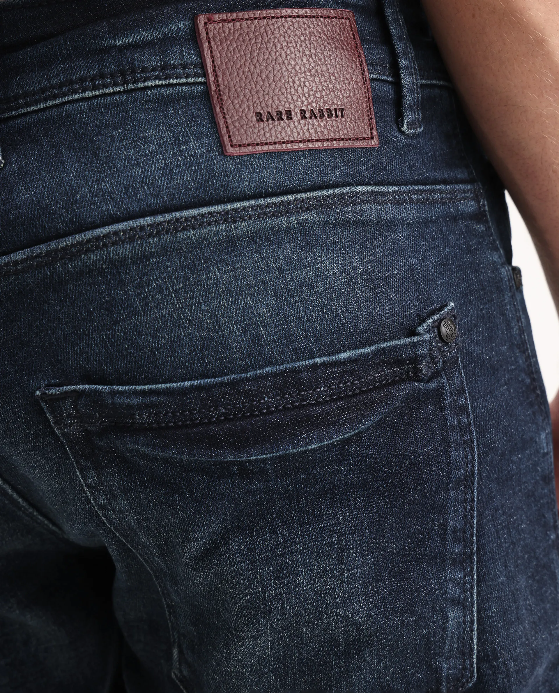 Rare Rabbit Men's Deigo Dark Blue Cotton Plain Hawk Slim Fit Jeans - Image 5
