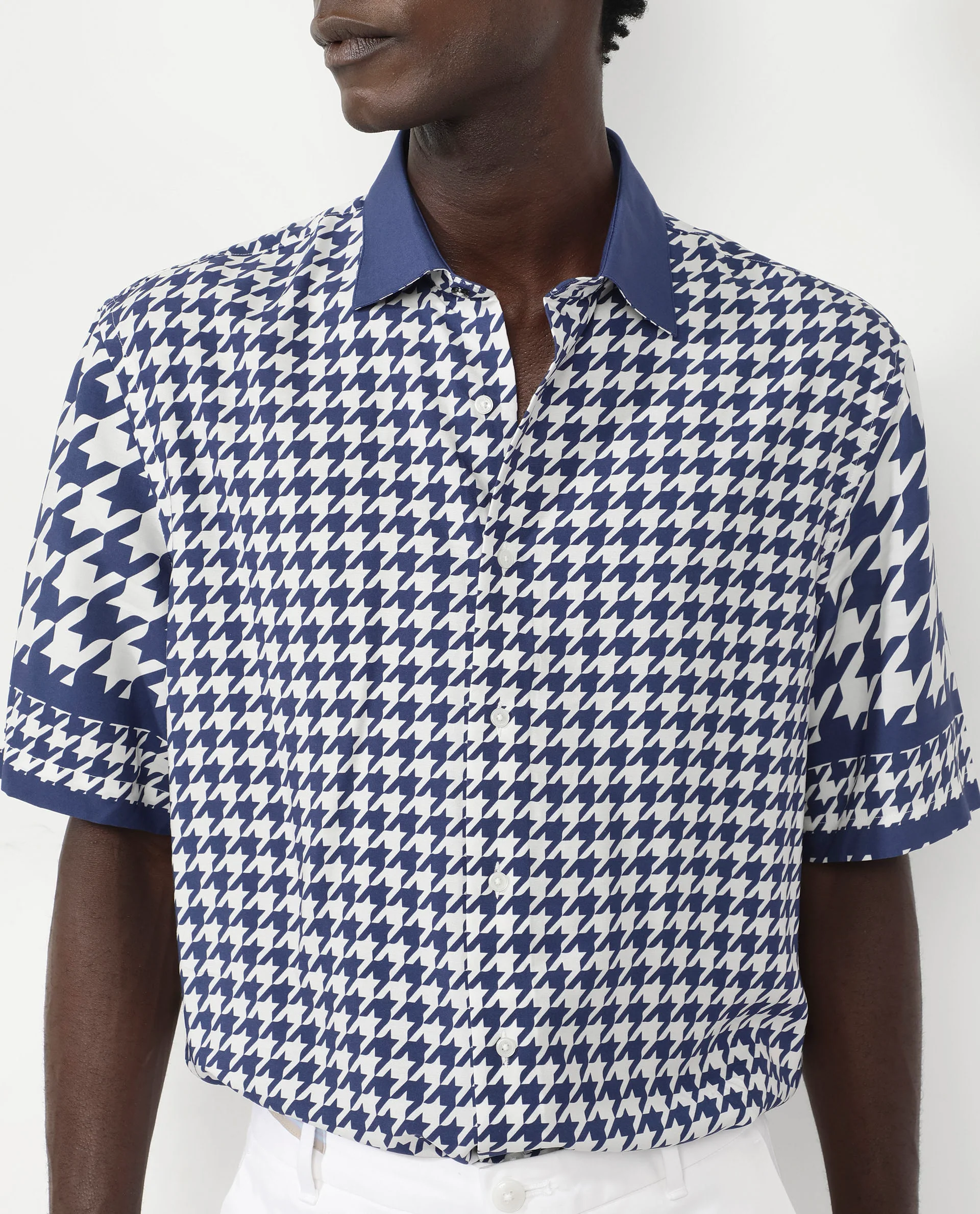Rare Rabbit Men's Dejen Dark Blue Viscose Graphic Print Boxy Fit Half Sleeve Collared Shirt - Image 3
