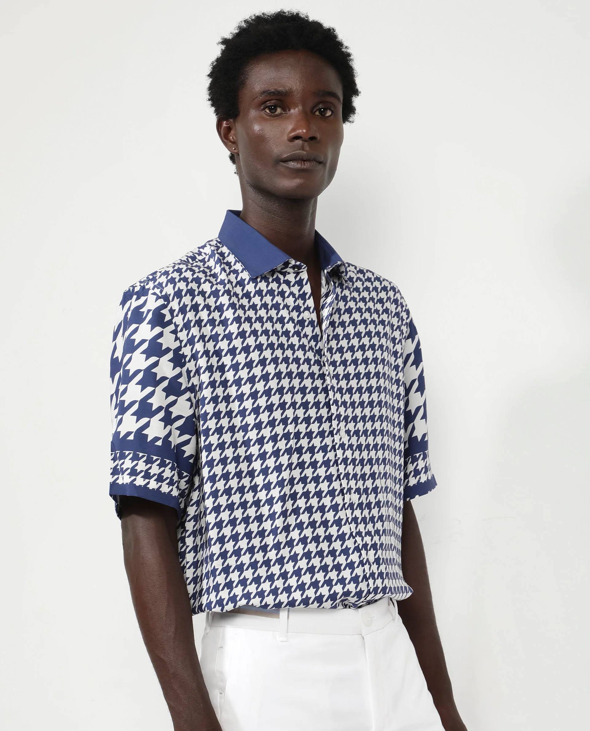 Rare Rabbit Men's Dejen Dark Blue Viscose Graphic Print Boxy Fit Half Sleeve Collared Shirt - Image 6