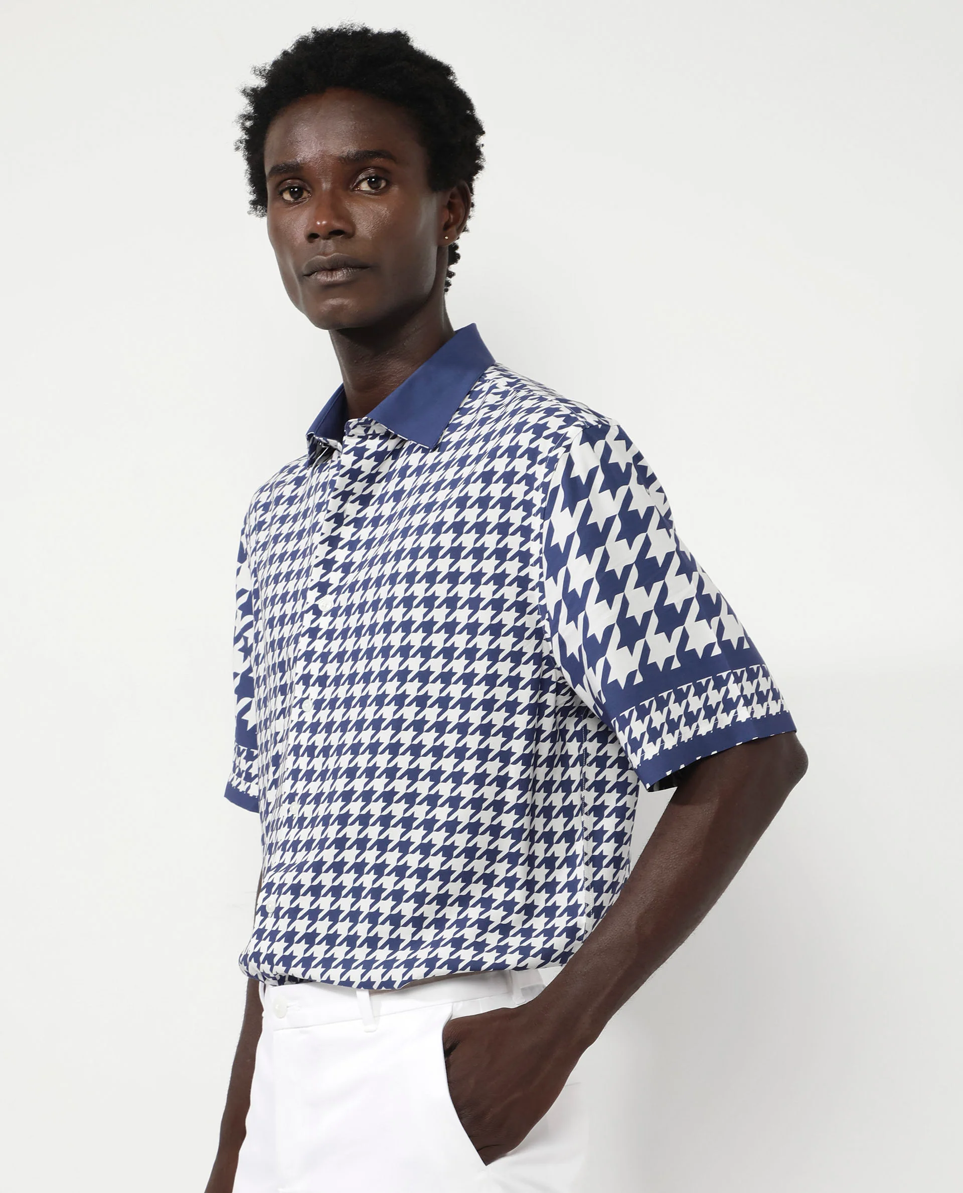 Rare Rabbit Men's Dejen Dark Blue Viscose Graphic Print Boxy Fit Half Sleeve Collared Shirt - Image 7