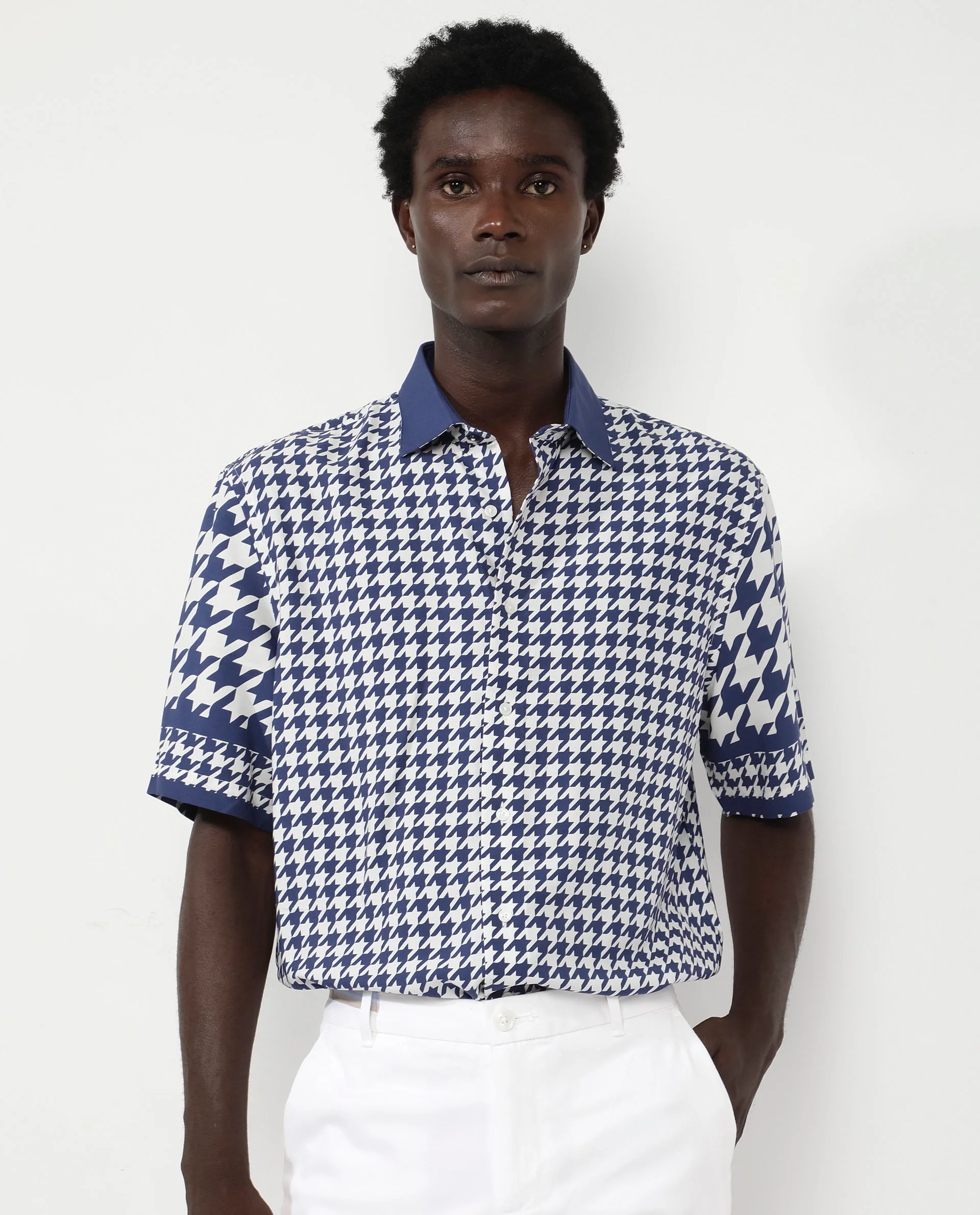 Rare Rabbit Men's Dejen Dark Blue Viscose Graphic Print Boxy Fit Half Sleeve Collared Shirt - Image 9