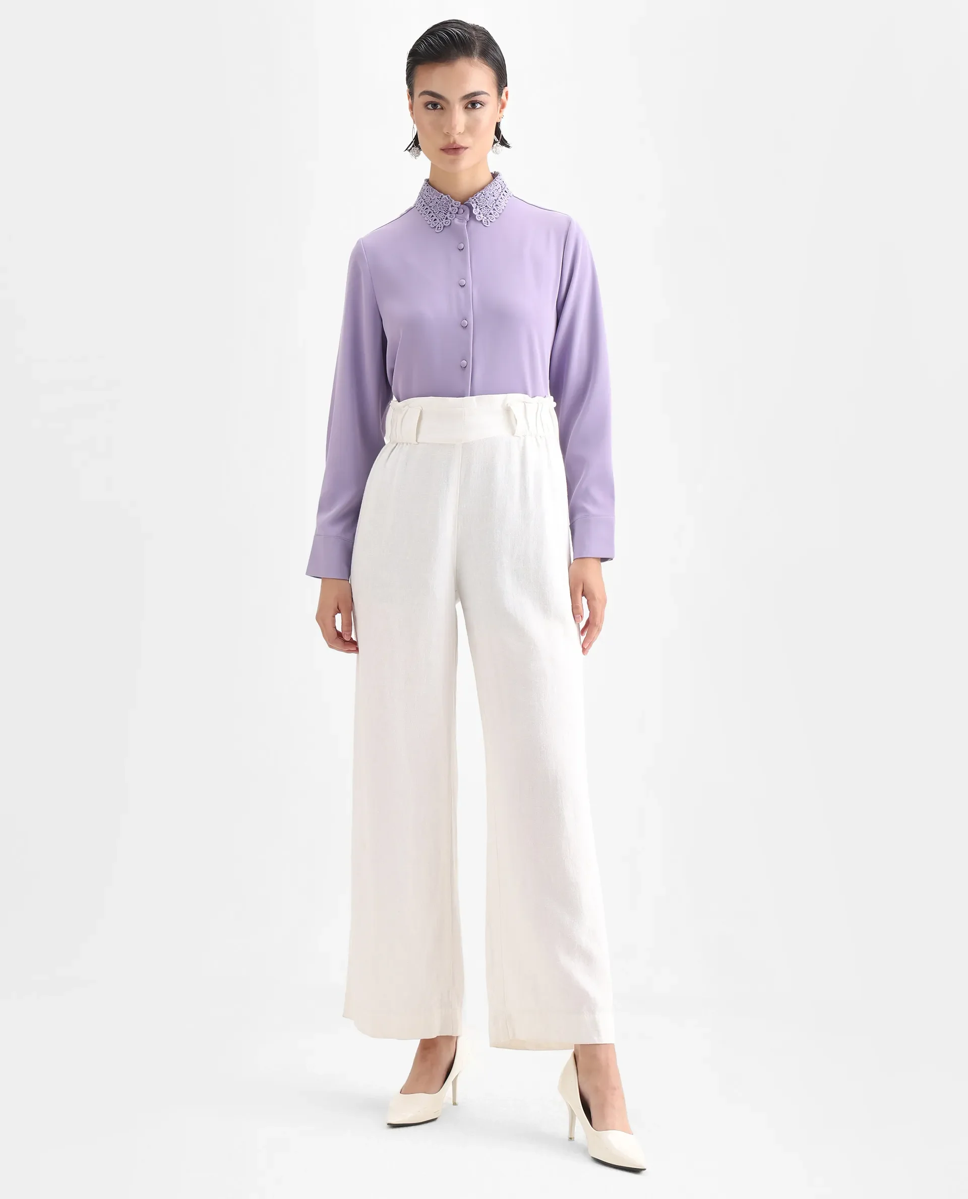 Rareism Women's Dejon Dusky Lavender Polyester Spread Collar Plain Cuffed Sleeve Regular Fit Shirt - Image 2