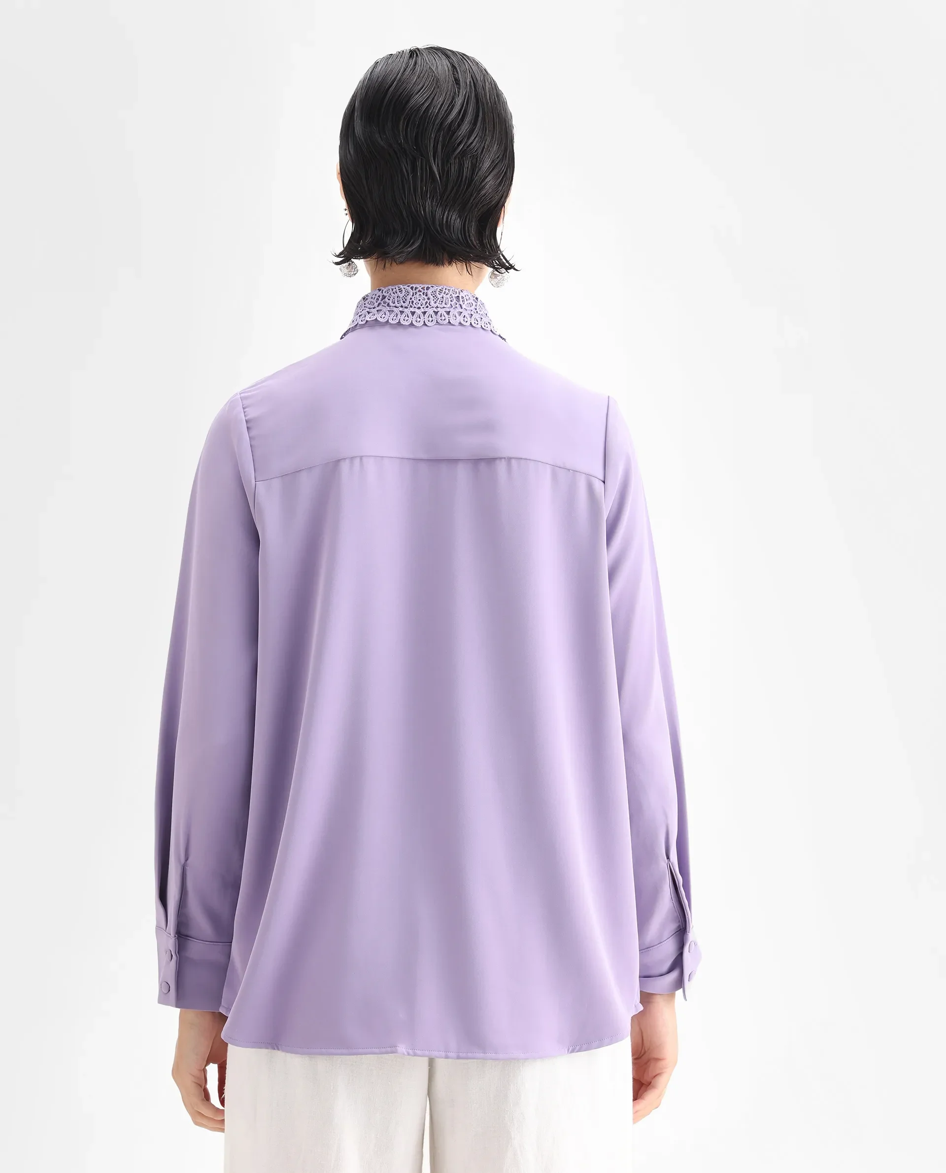 Rareism Women's Dejon Dusky Lavender Polyester Spread Collar Plain Cuffed Sleeve Regular Fit Shirt - Image 7