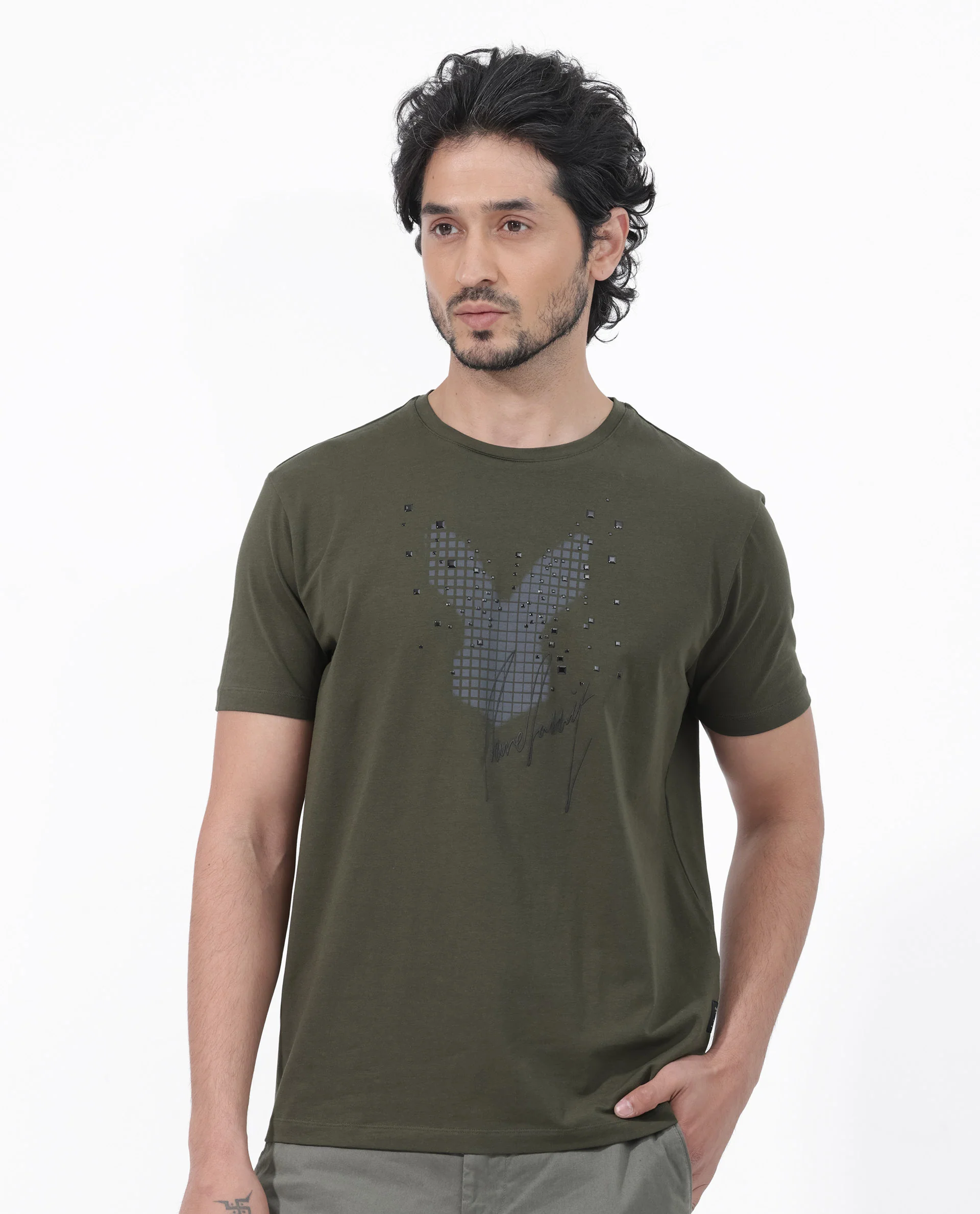 Rare Rabbit Articale Mens Del Olive Cotton Polyester Fabric Short Sleeve Crew Neck Regular Fit Printed T-Shirt - Image 7