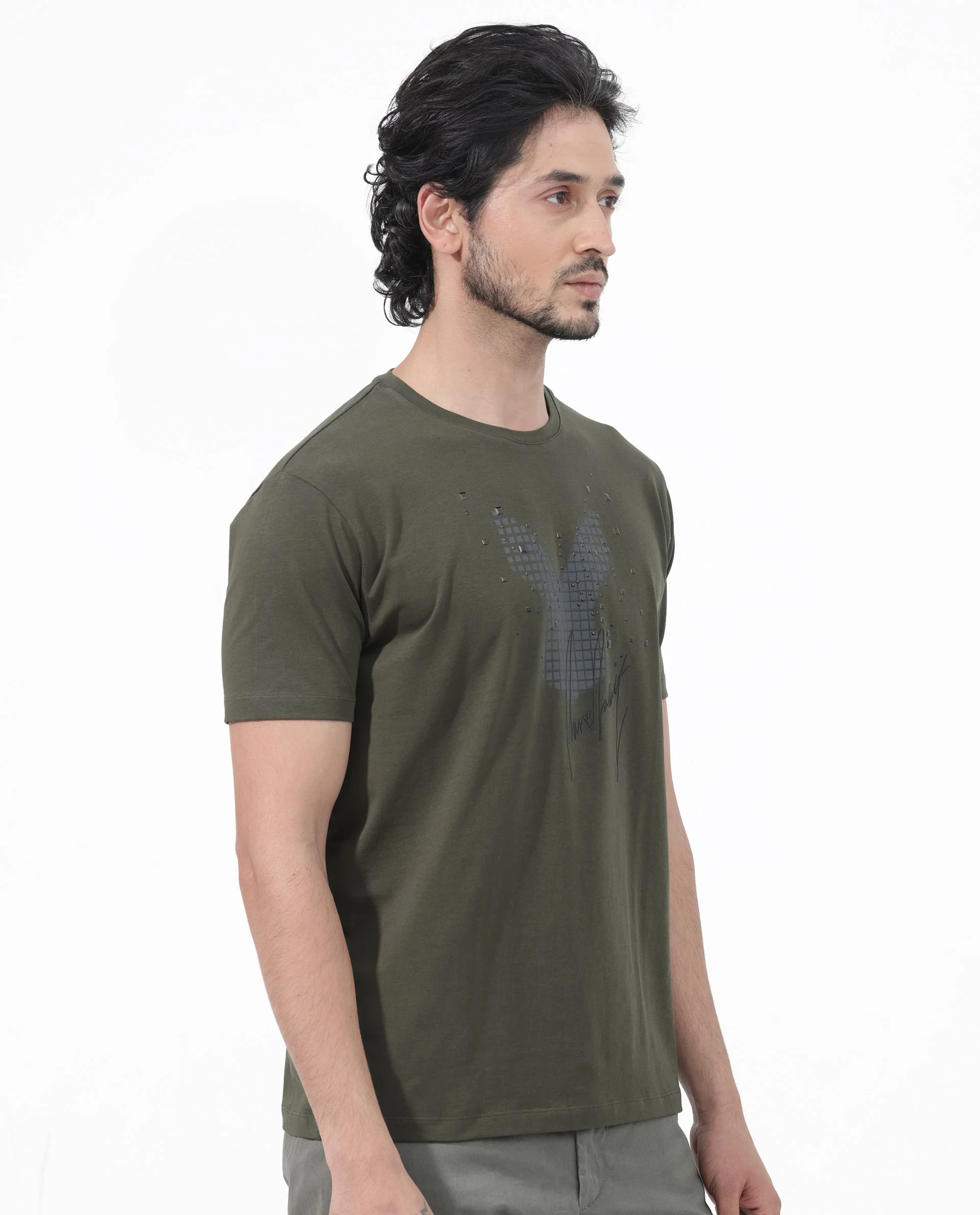 Rare Rabbit Articale Mens Del Olive Cotton Polyester Fabric Short Sleeve Crew Neck Regular Fit Printed T-Shirt - Image 9