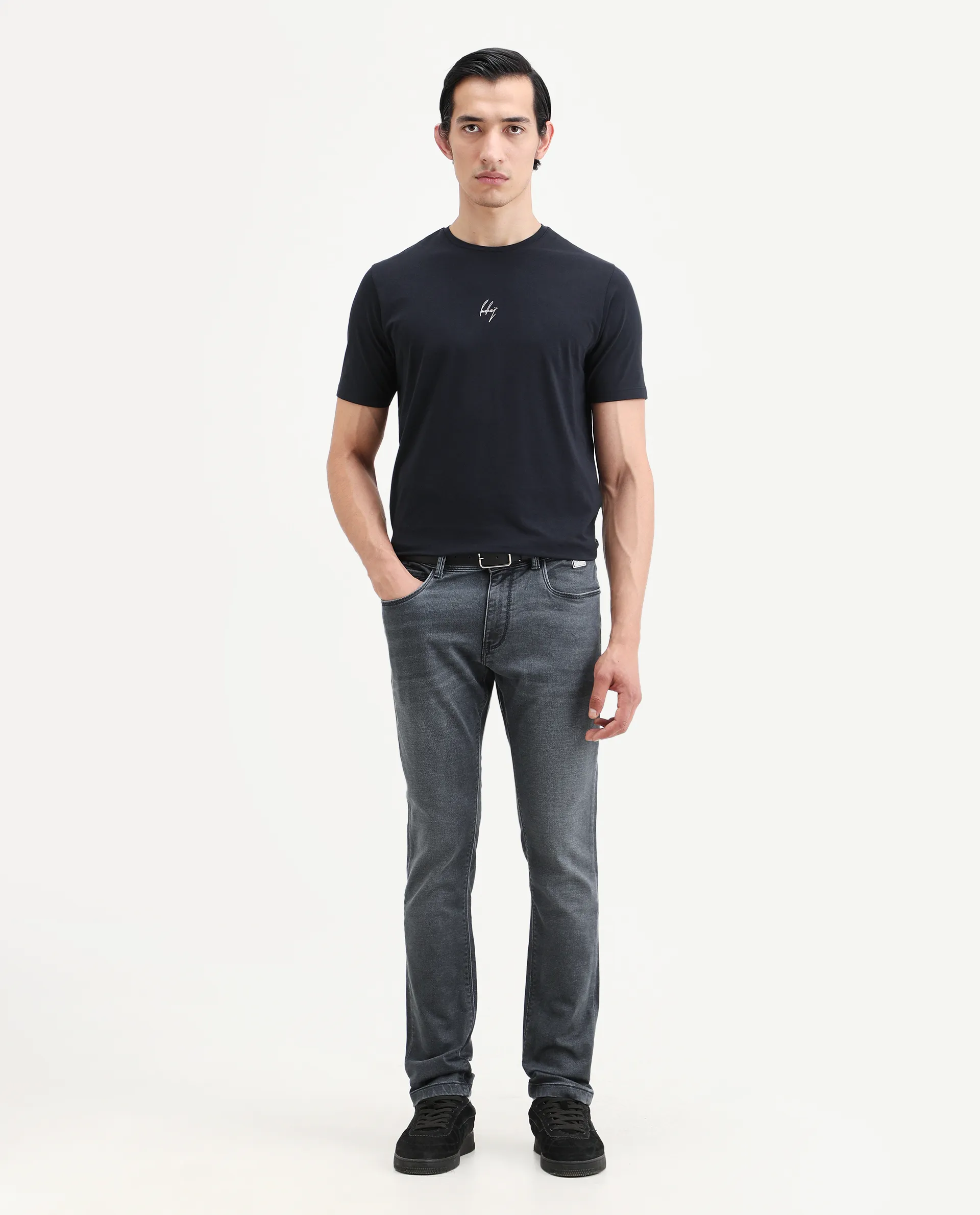 Rare Rabbit Men's Delft Dusky Blue Cotton Plain Hawk Slim Fit Jeans - Image 2