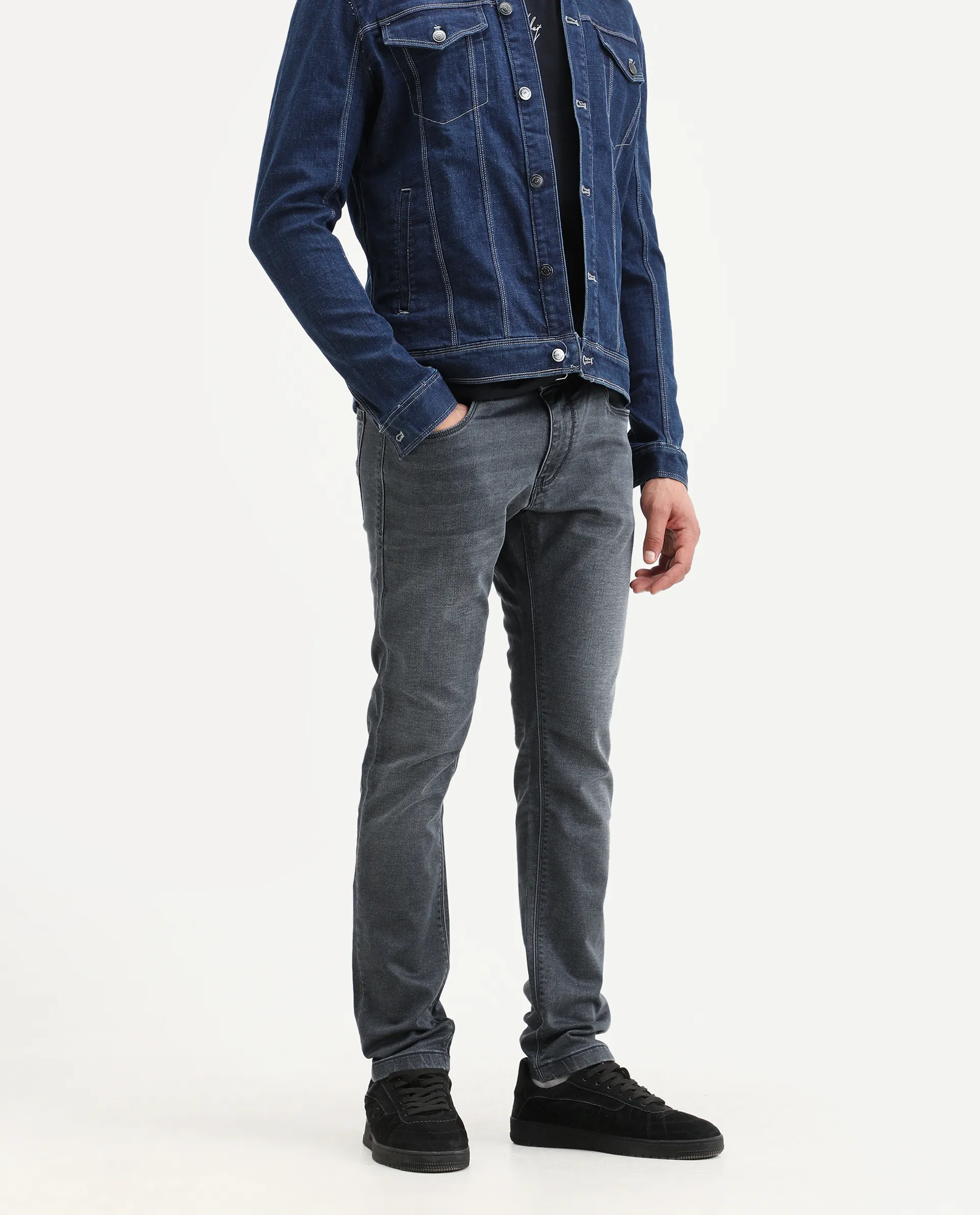 Rare Rabbit Men's Delft Dusky Blue Cotton Plain Hawk Slim Fit Jeans - Image 3