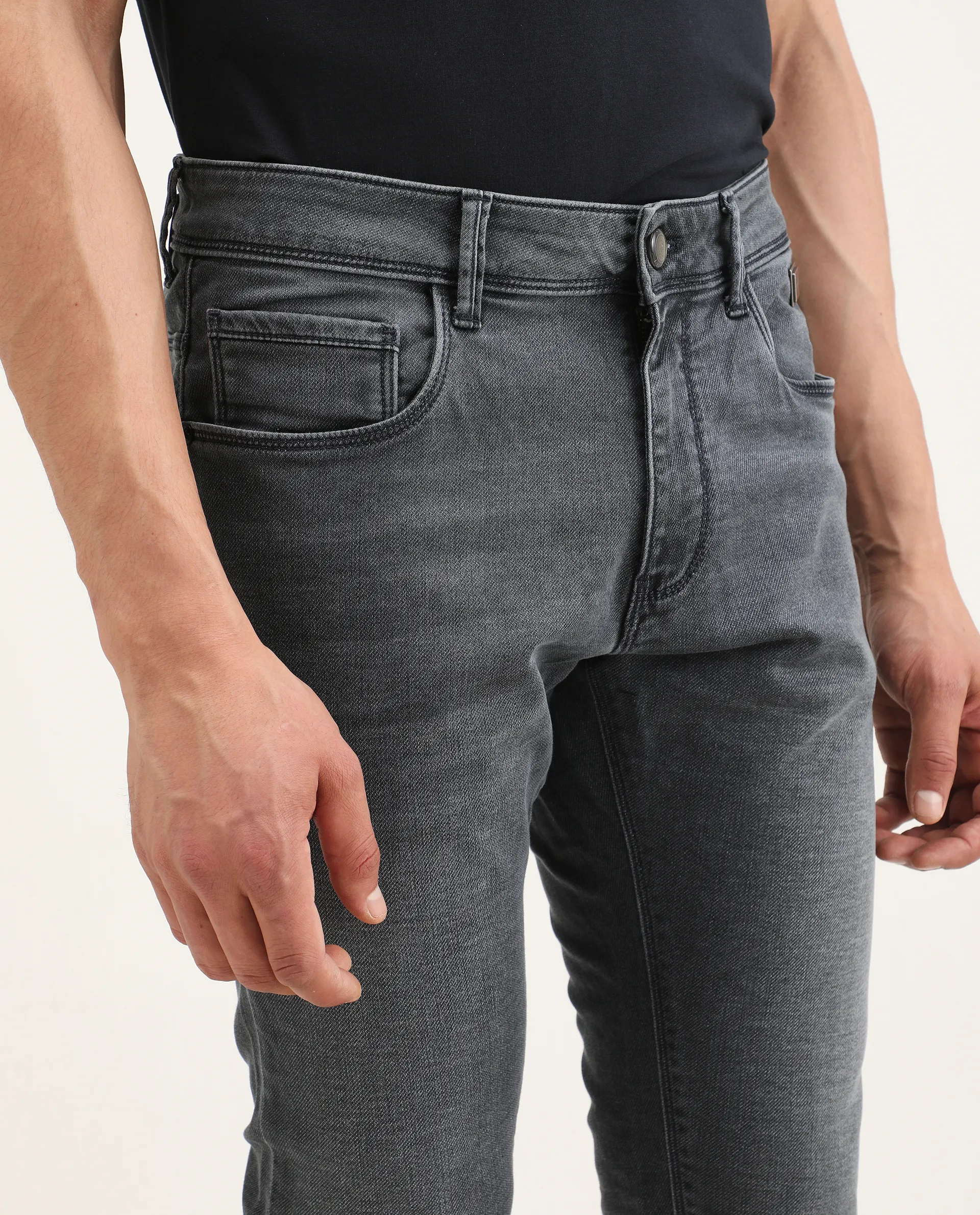Rare Rabbit Men's Delft Dusky Blue Cotton Plain Hawk Slim Fit Jeans - Image 4