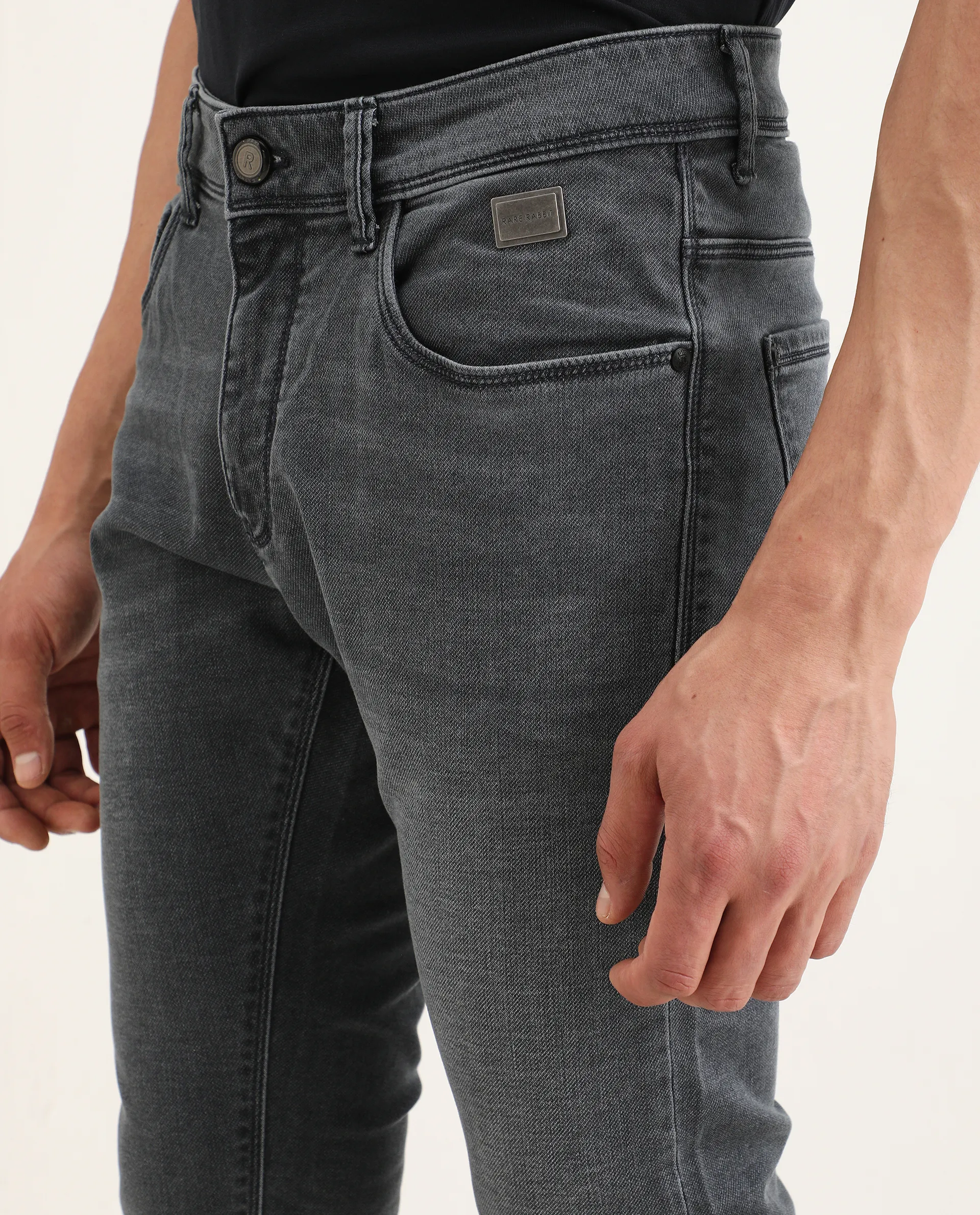Rare Rabbit Men's Delft Dusky Blue Cotton Plain Hawk Slim Fit Jeans - Image 5