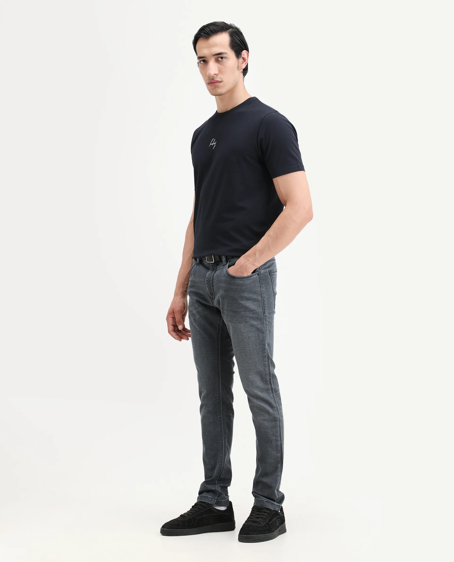 Rare Rabbit Men's Delft Dusky Blue Cotton Plain Hawk Slim Fit Jeans - Image 6
