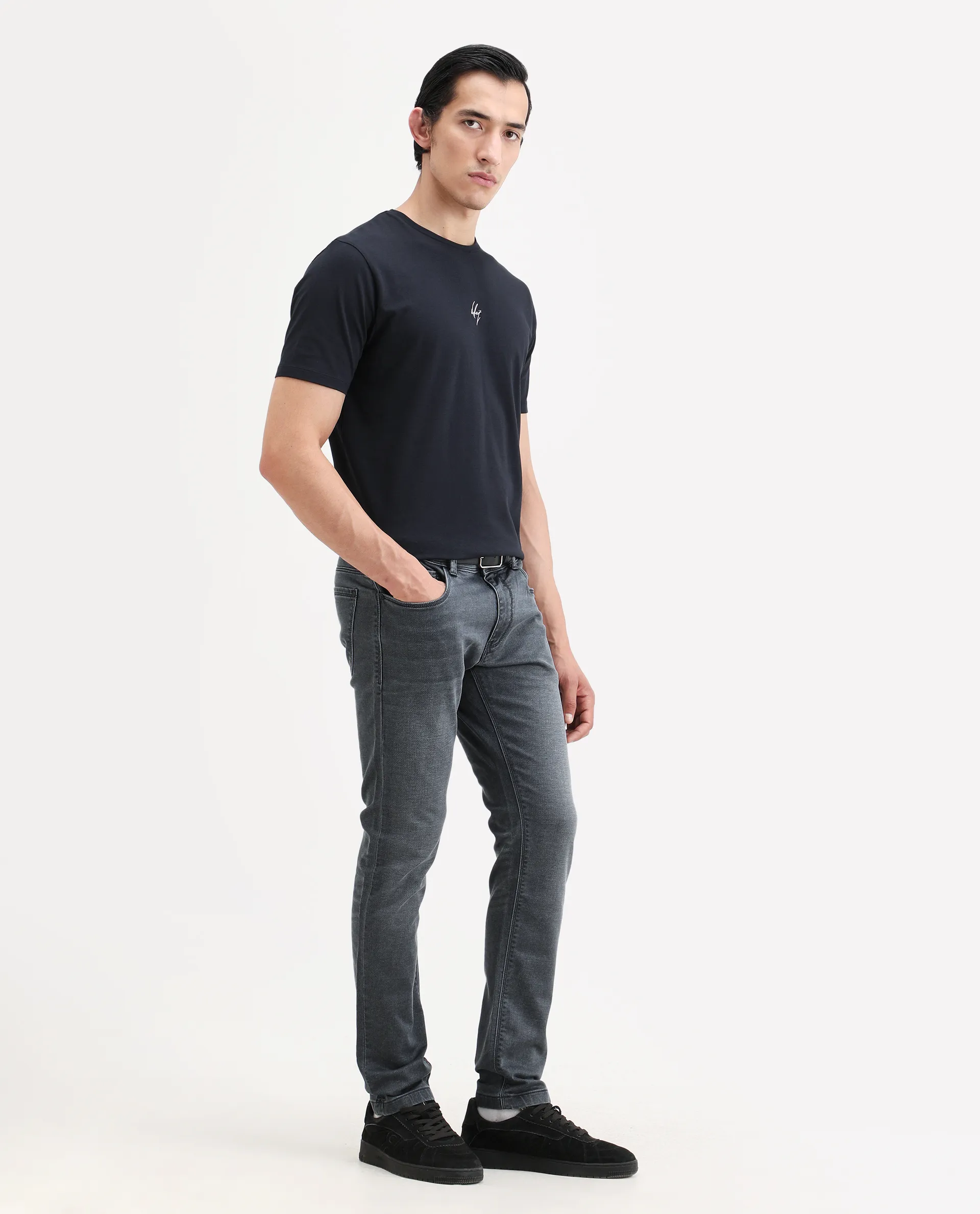 Rare Rabbit Men's Delft Dusky Blue Cotton Plain Hawk Slim Fit Jeans - Image 7