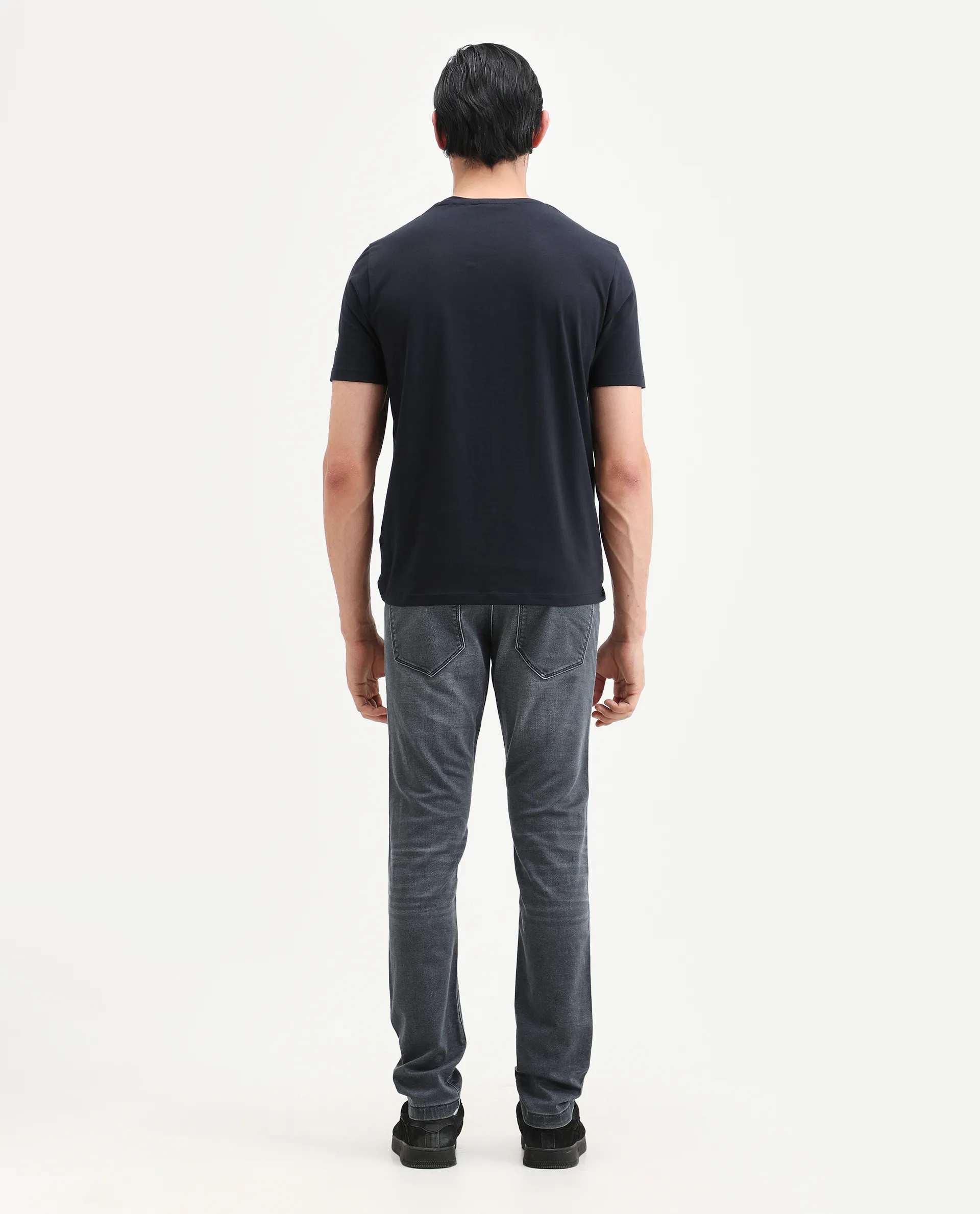Rare Rabbit Men's Delft Dusky Blue Cotton Plain Hawk Slim Fit Jeans - Image 8