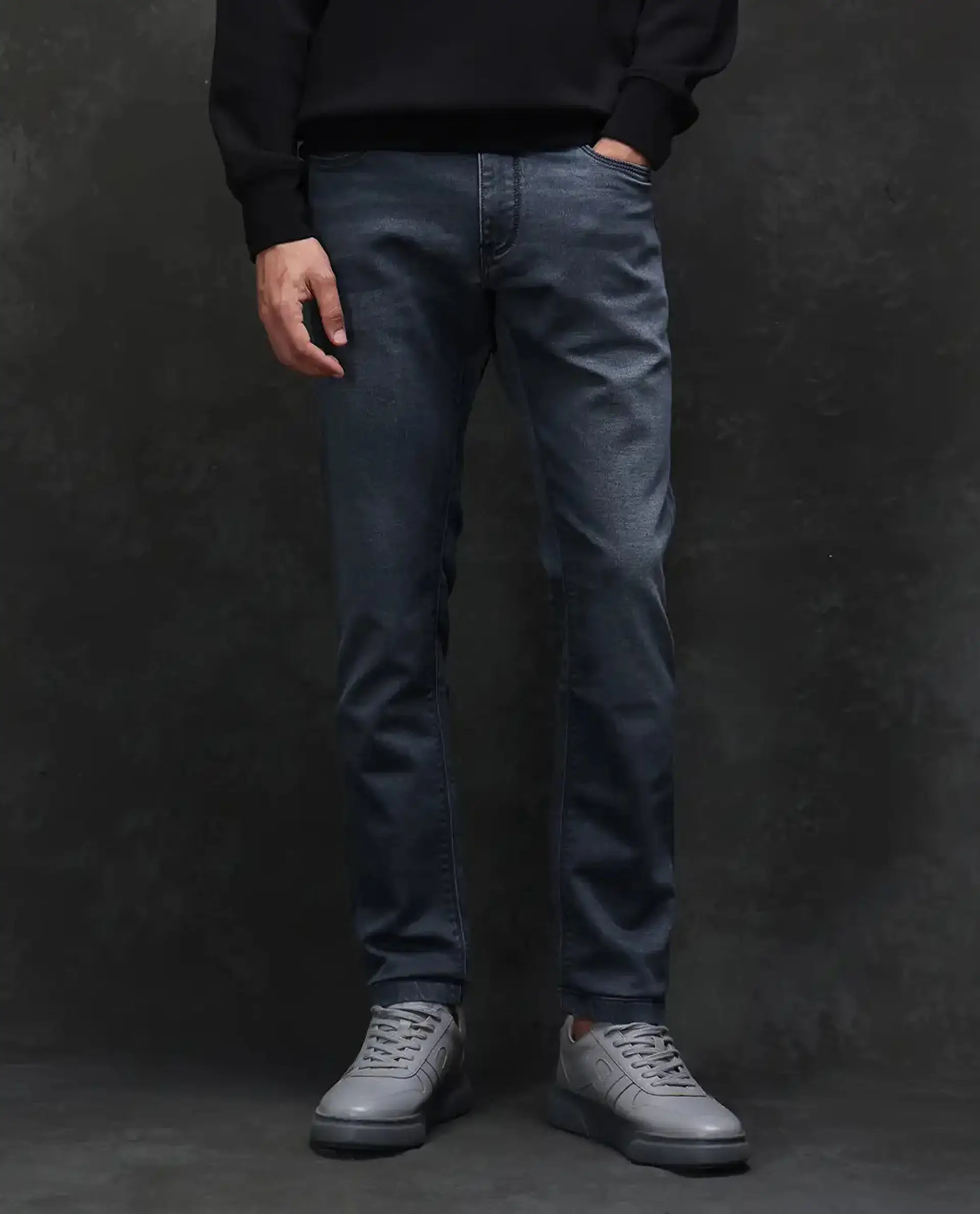 Rare Rabbit Men's Delft Dusky Blue Cotton Plain Hawk Slim Fit Jeans - Image 9
