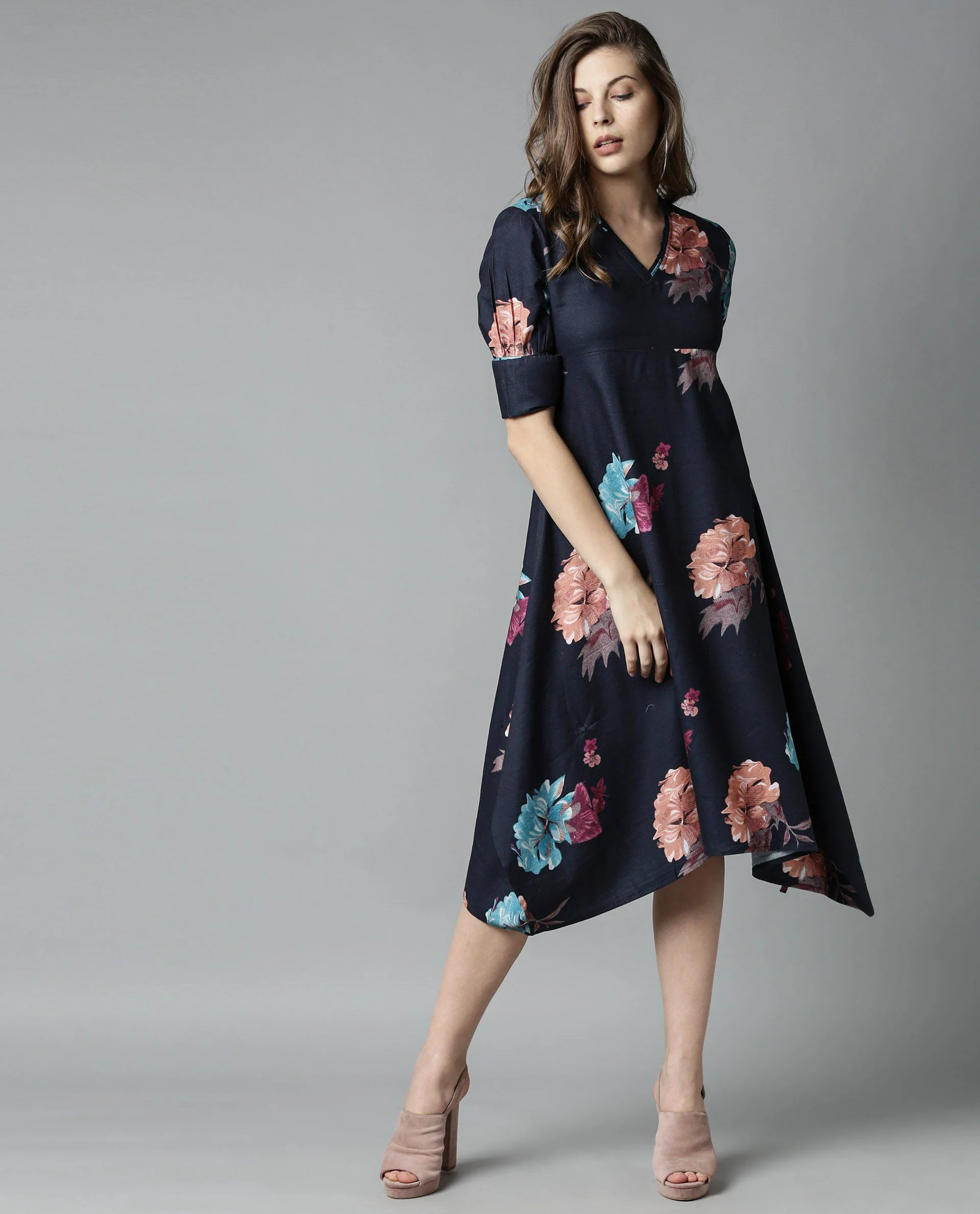 Rareism Women Delight Navy Dress Short Sleeves Printed - Image 3