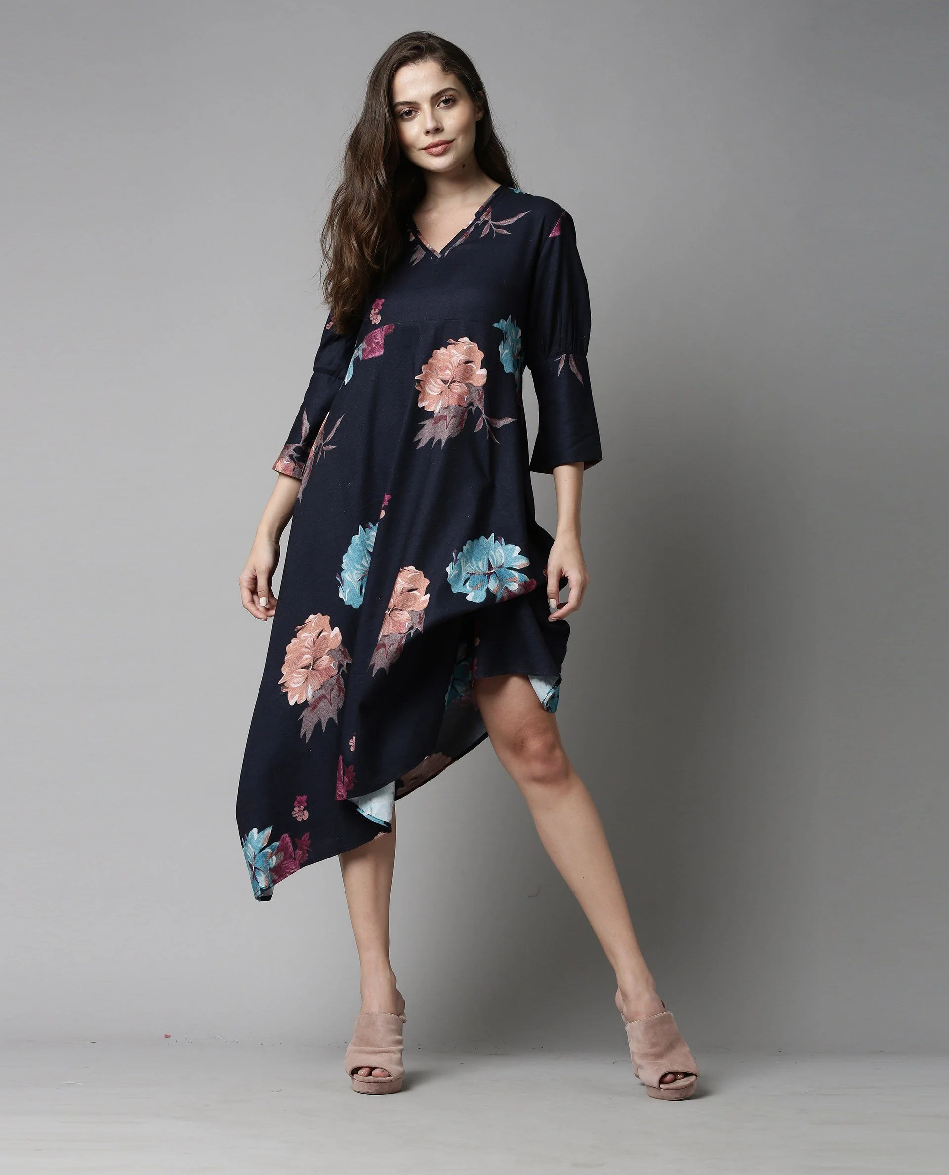 Rareism Women Delight Navy Dress Short Sleeves Printed - Image 5