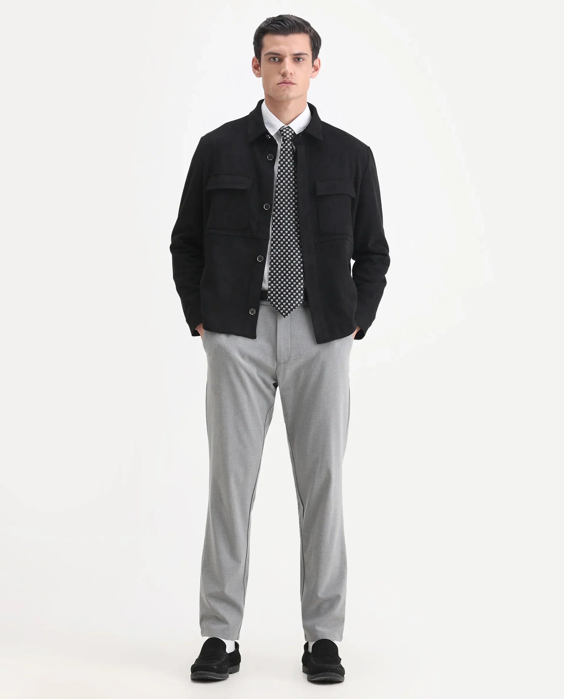 Rare Rabbit Men's Delk-2 Black Polyester Plain Regular Fit Full Sleeve Spread Collar Jacket - Image 2