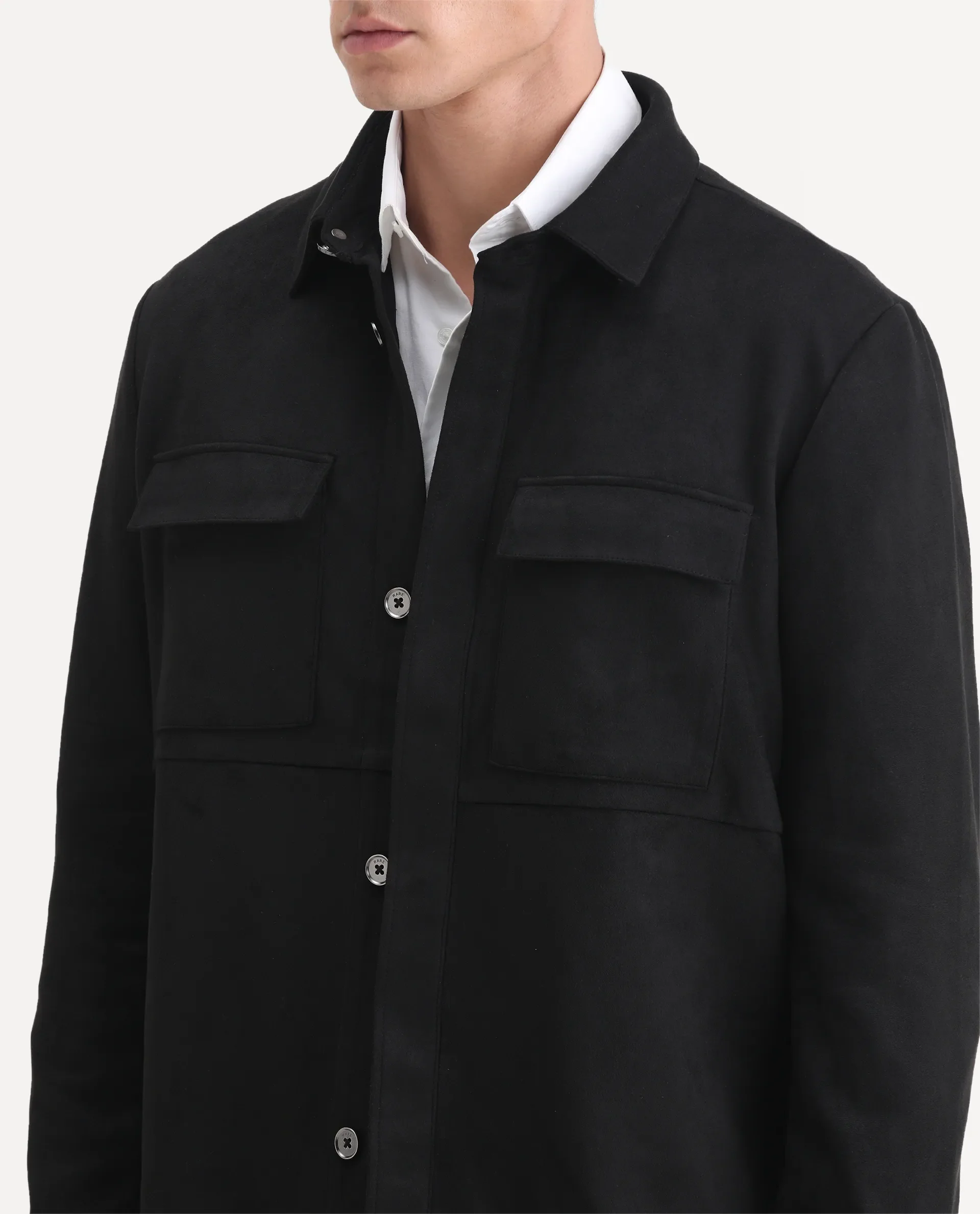 Rare Rabbit Men's Delk-2 Black Polyester Plain Regular Fit Full Sleeve Spread Collar Jacket - Image 3