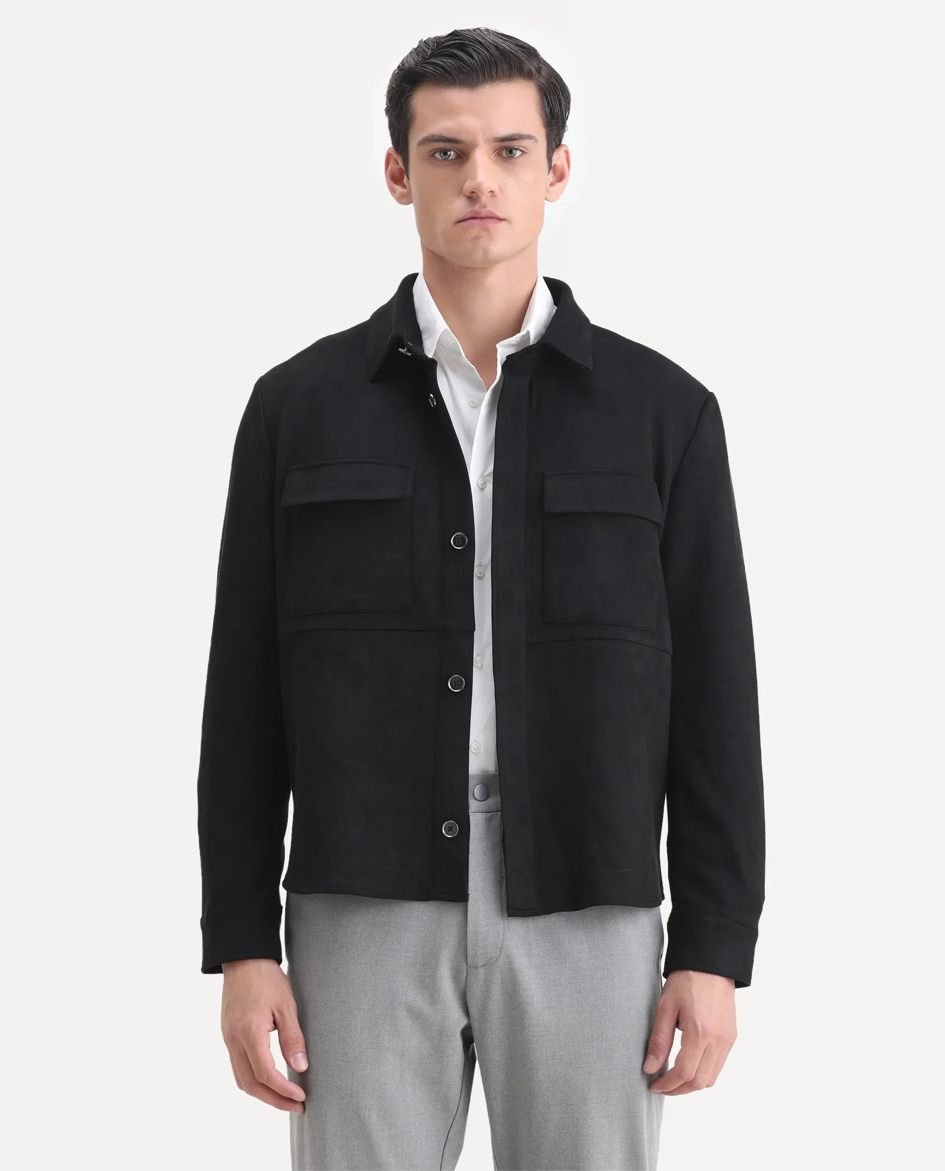 Rare Rabbit Men's Delk-2 Black Polyester Plain Regular Fit Full Sleeve Spread Collar Jacket - Image 4