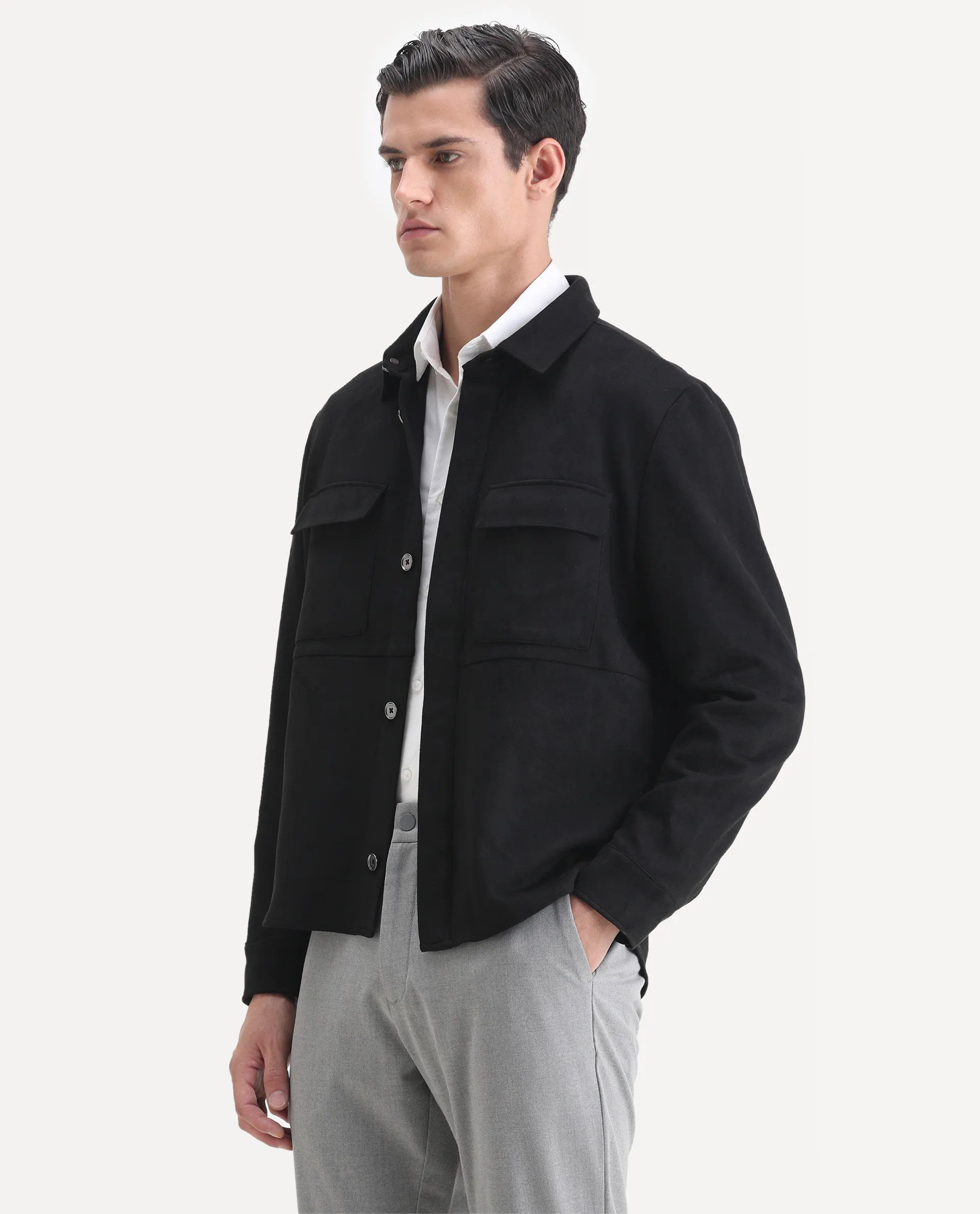 Rare Rabbit Men's Delk-2 Black Polyester Plain Regular Fit Full Sleeve Spread Collar Jacket - Image 5