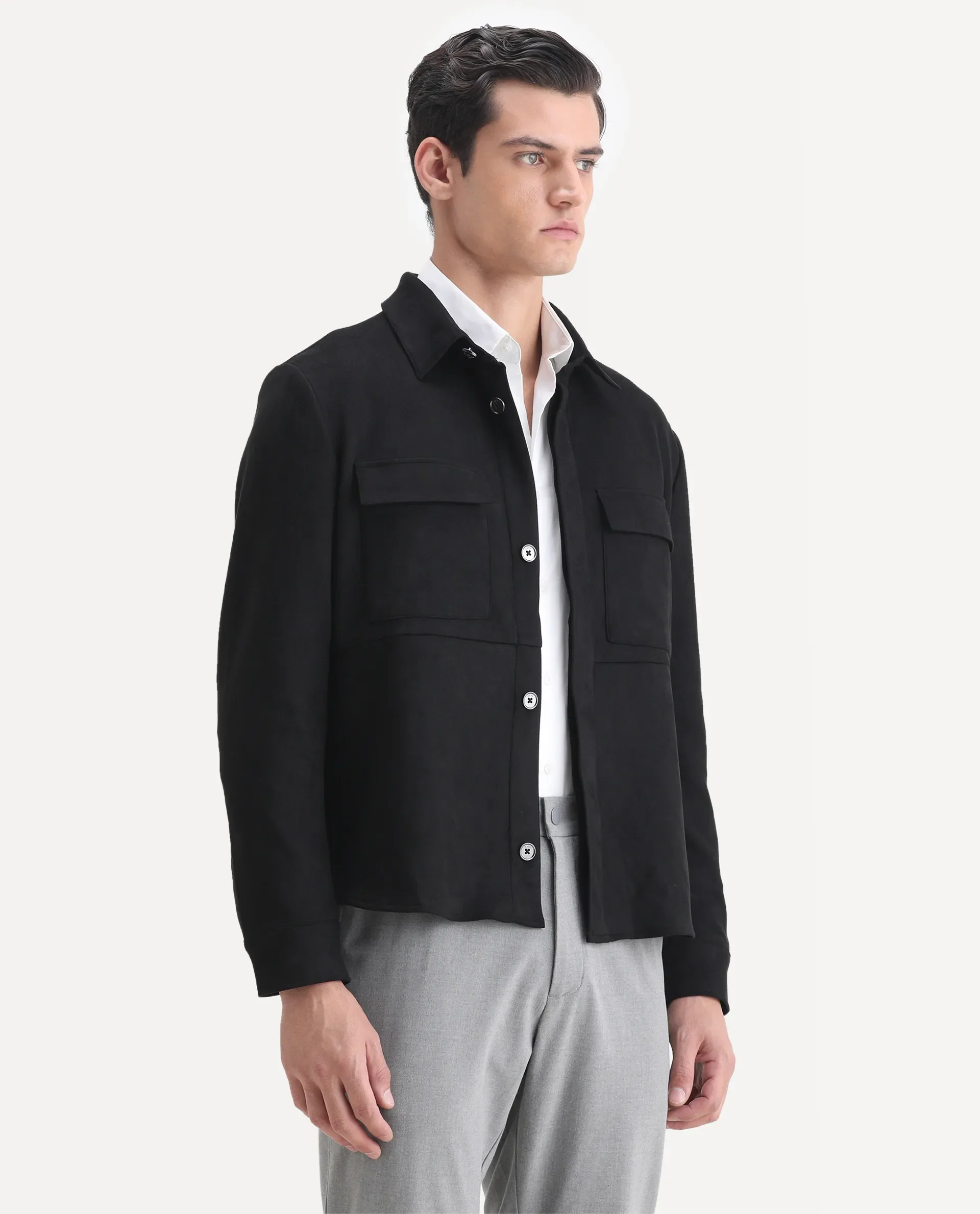 Rare Rabbit Men's Delk-2 Black Polyester Plain Regular Fit Full Sleeve Spread Collar Jacket - Image 6