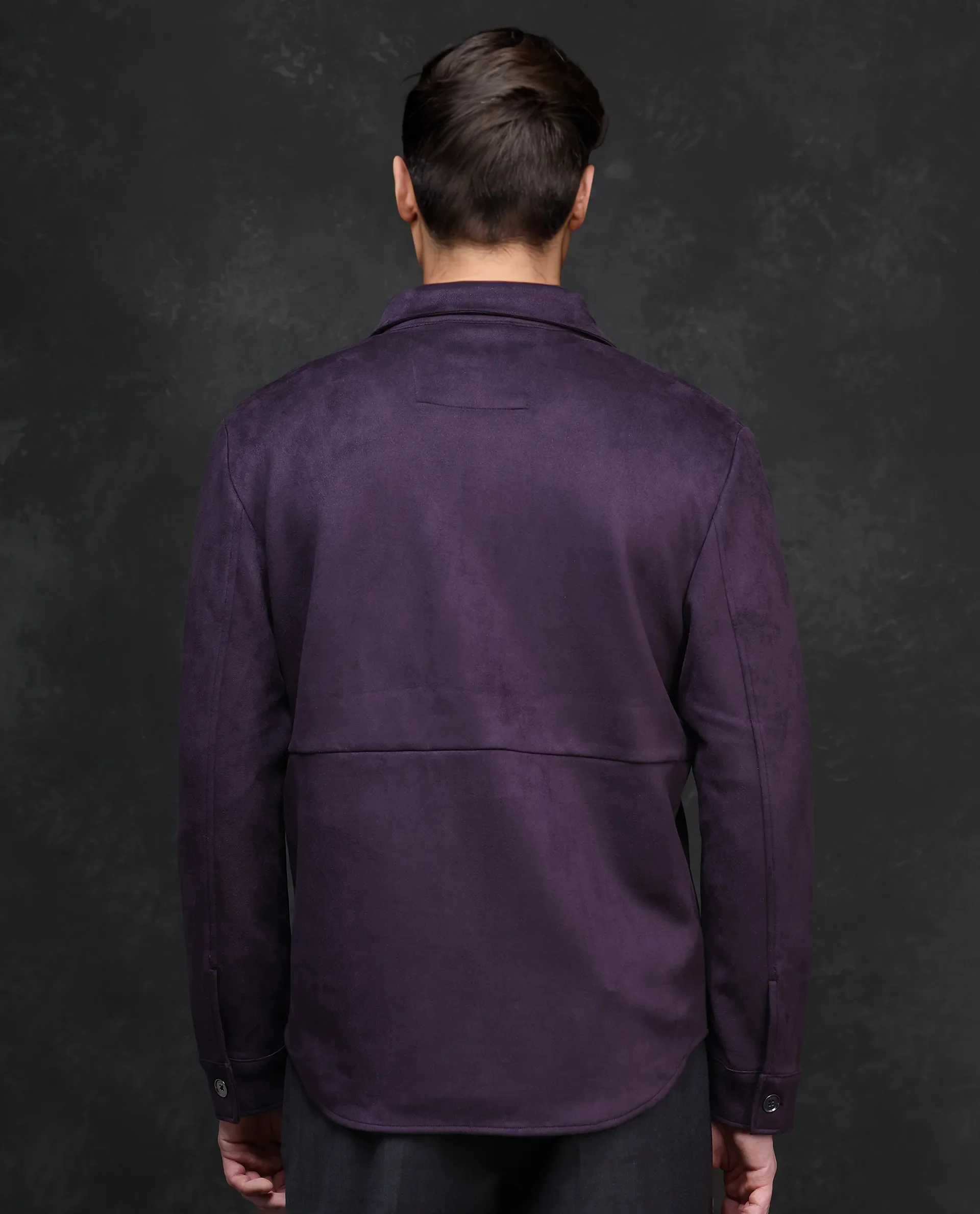Rare Rabbit Men's Delk-2 Dark Purple Polyester Plain Regular Fit Full Sleeve Spread Collar Jacket - Image 4