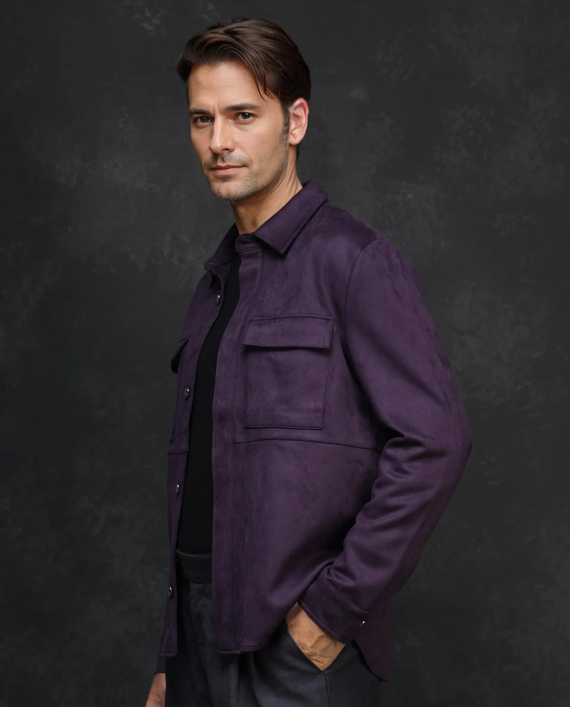 Rare Rabbit Men's Delk-2 Dark Purple Polyester Plain Regular Fit Full Sleeve Spread Collar Jacket - Image 5