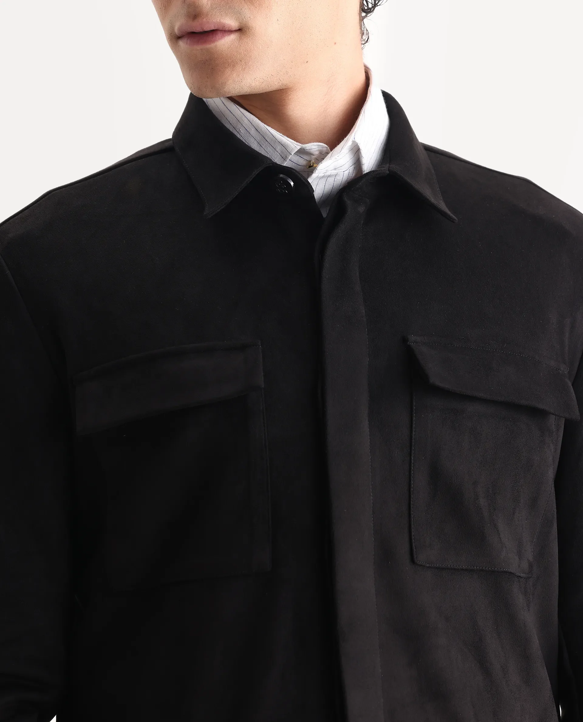 Rare Rabbit Men's Delk-25 Black Polyester Blend Fabric Collared Neck Relaxed Plain Jacket - Image 3