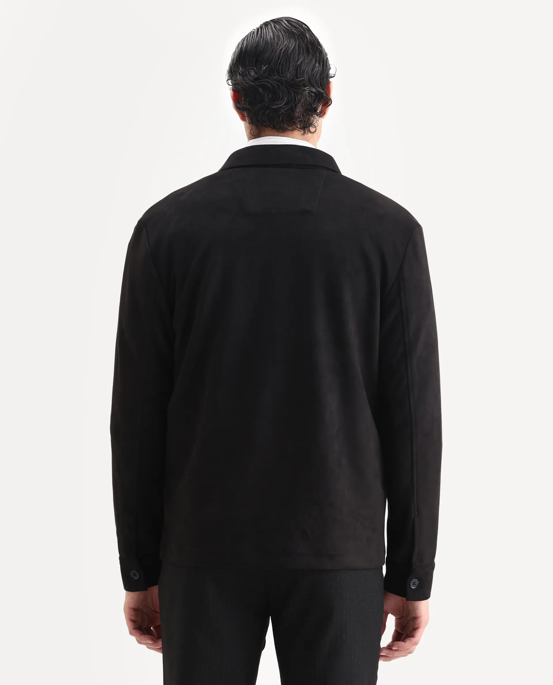 Rare Rabbit Men's Delk-25 Black Polyester Blend Fabric Collared Neck Relaxed Plain Jacket - Image 8