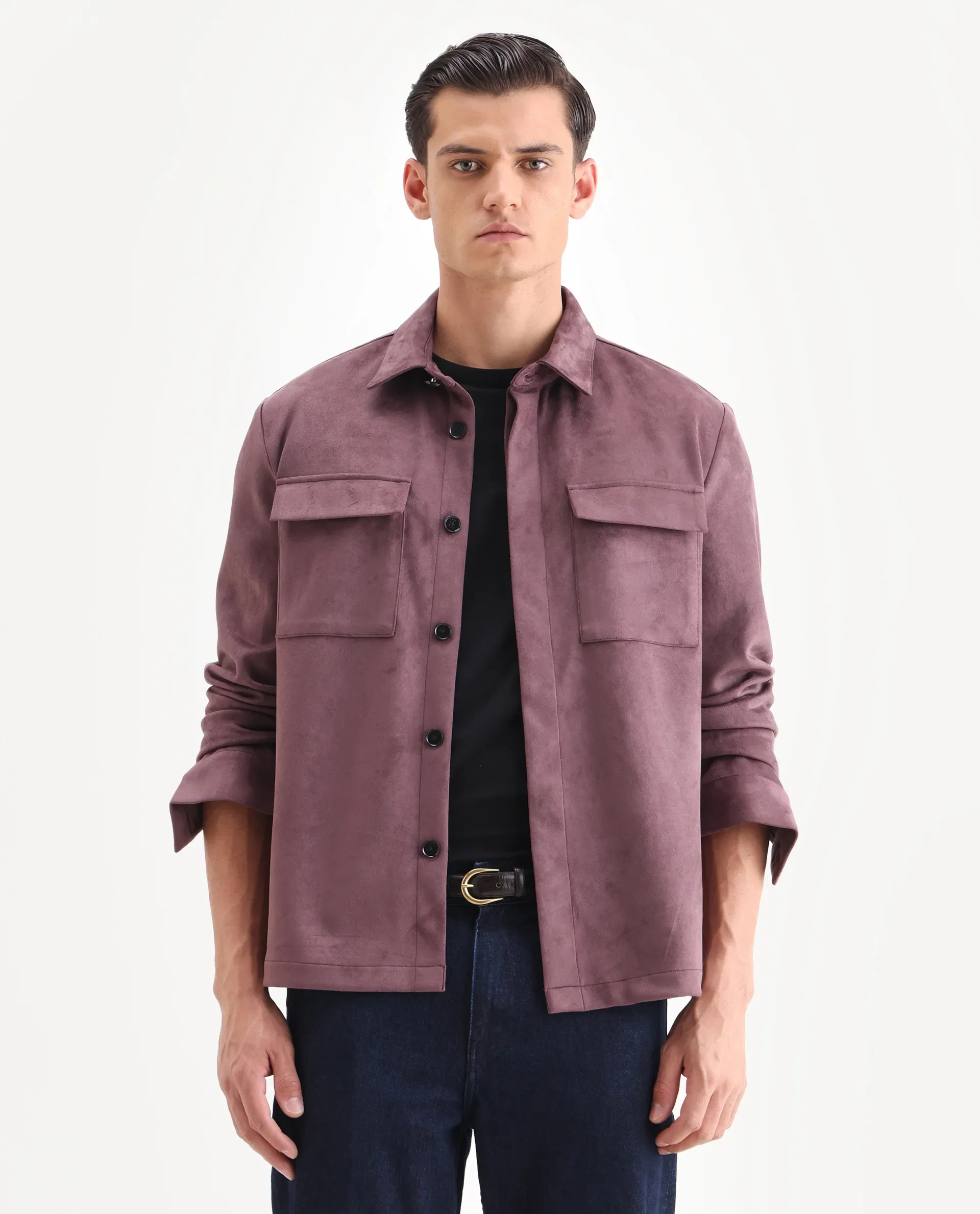 Rare Rabbit Men's Delk-25 Dusky Pink Polyester Blend Fabric Collared Neck Relaxed Plain Jacket