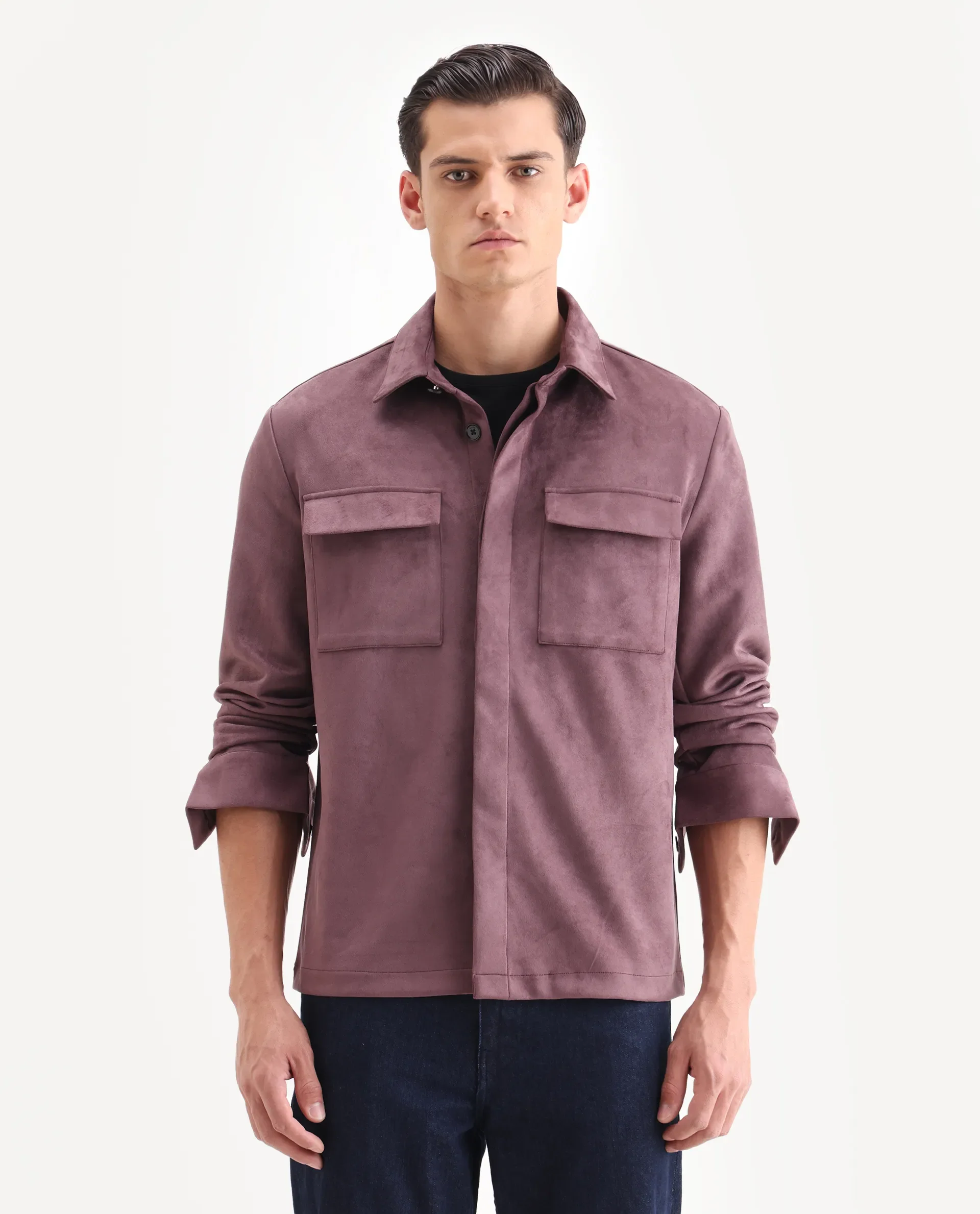 Rare Rabbit Men's Delk-25 Dusky Pink Polyester Blend Fabric Collared Neck Relaxed Plain Jacket - Image 4