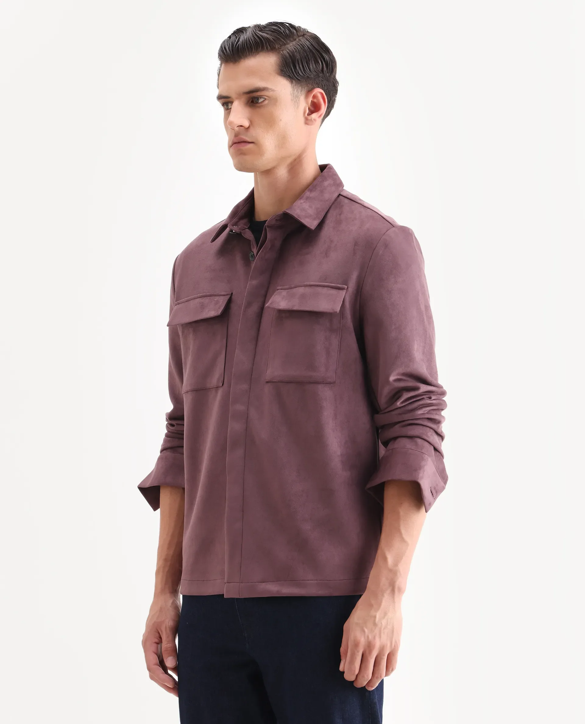 Rare Rabbit Men's Delk-25 Dusky Pink Polyester Blend Fabric Collared Neck Relaxed Plain Jacket - Image 5