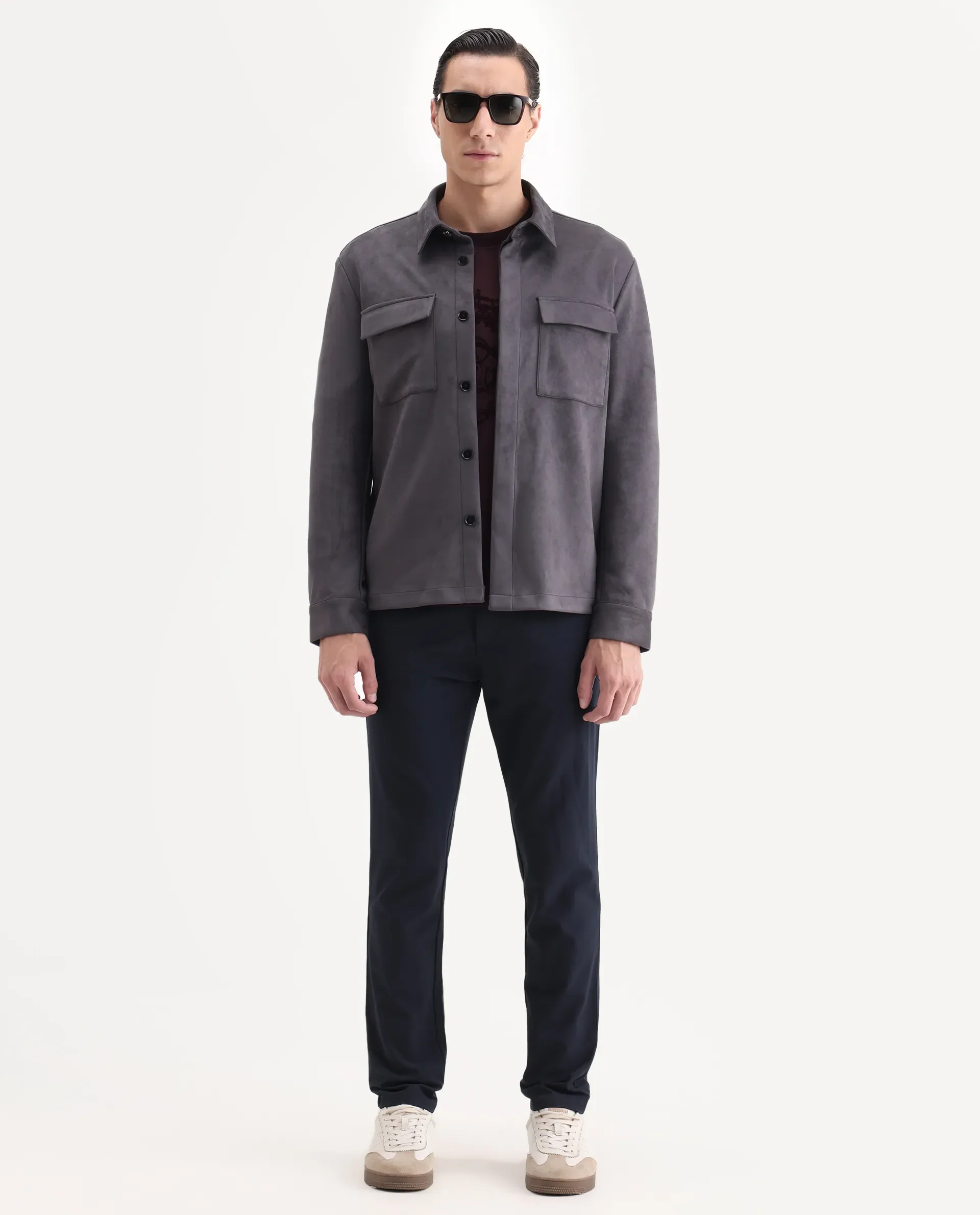 Rare Rabbit Men's Delk-25 Grey Polyester Blend Fabric Collared Neck Relaxed Plain Jacket - Image 2