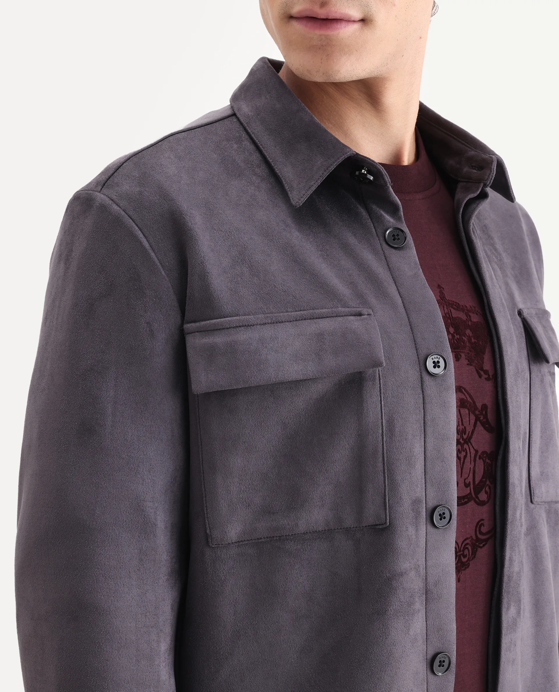 Rare Rabbit Men's Delk-25 Grey Polyester Blend Fabric Collared Neck Relaxed Plain Jacket - Image 3