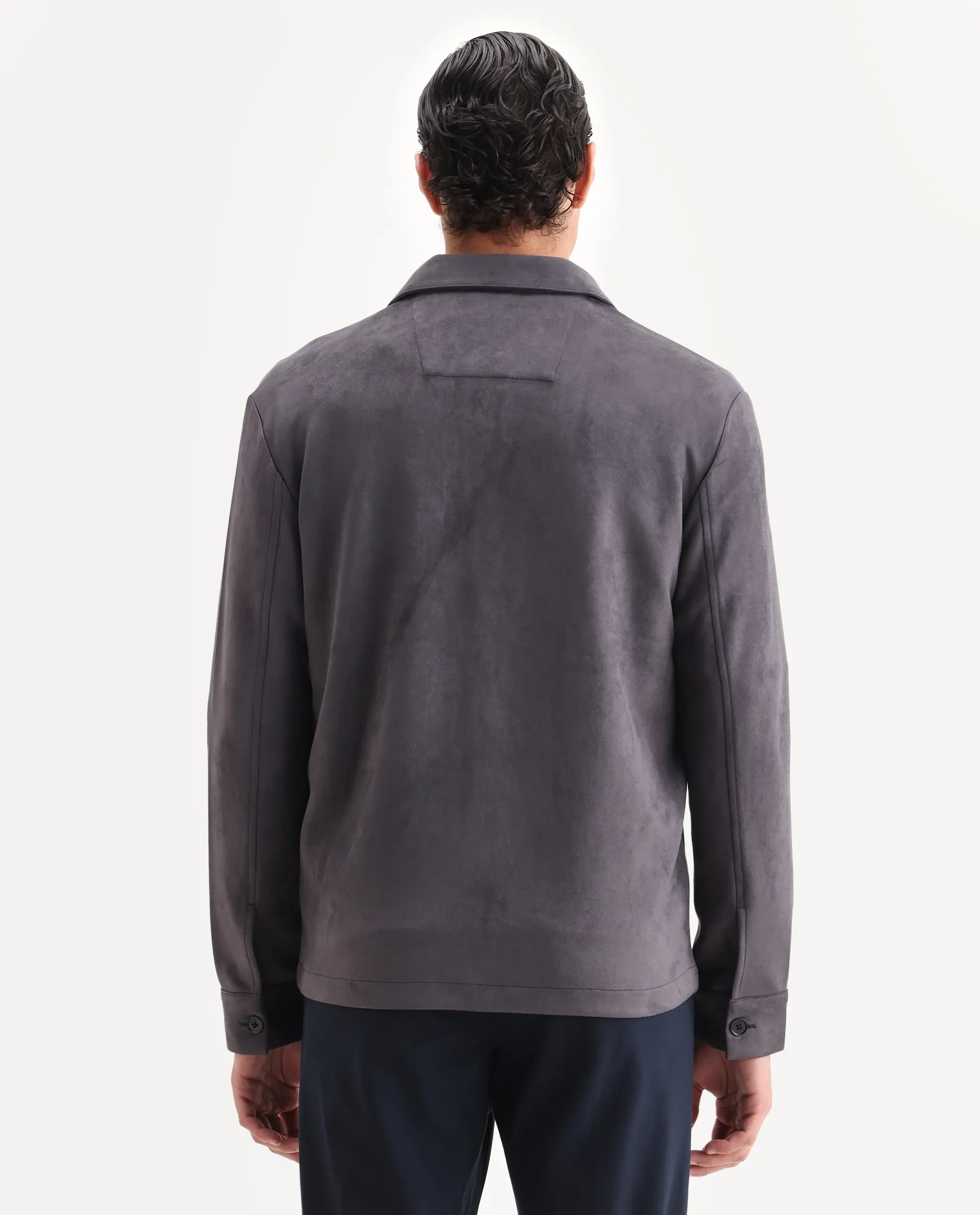 Rare Rabbit Men's Delk-25 Grey Polyester Blend Fabric Collared Neck Relaxed Plain Jacket - Image 6