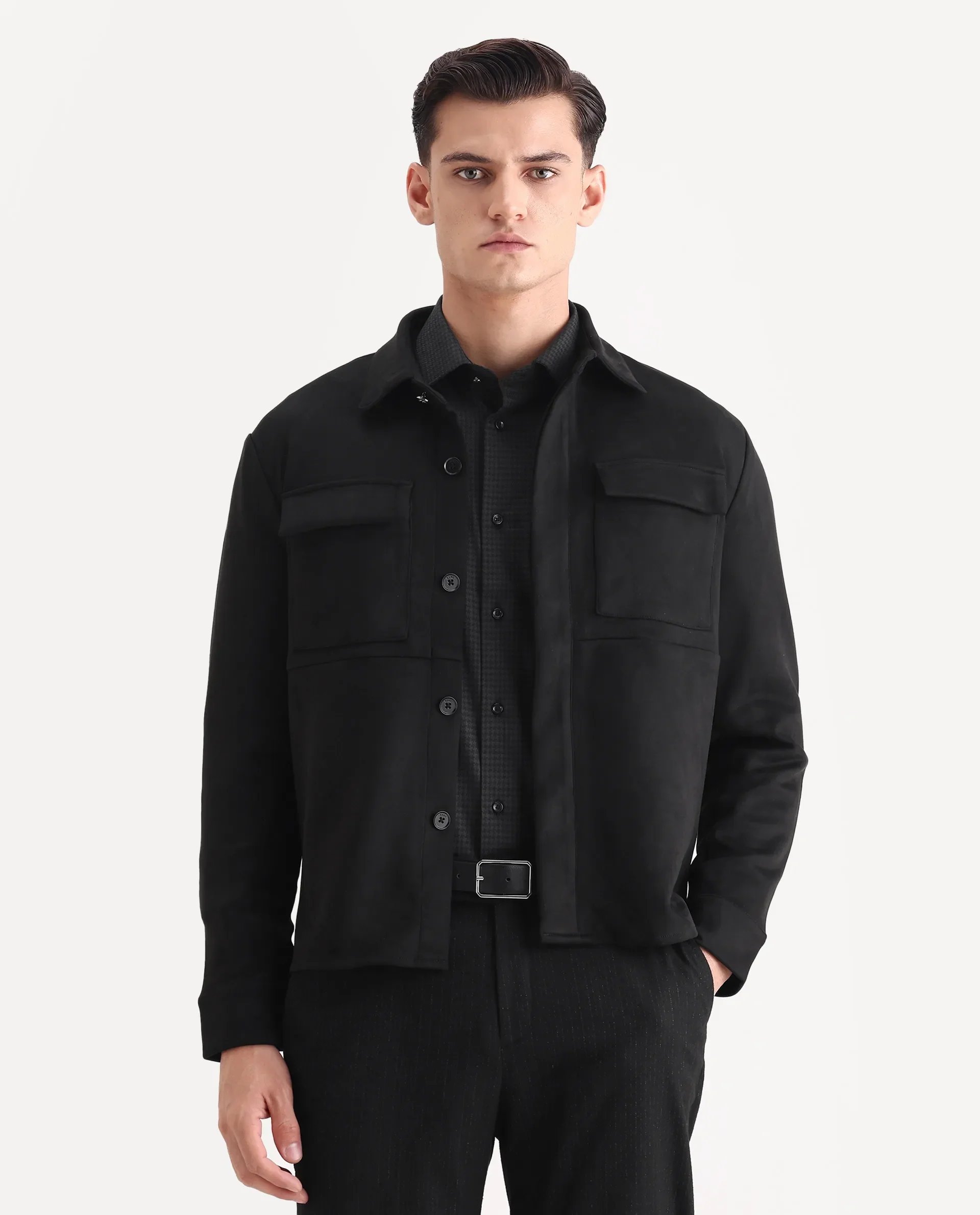 Rare Rabbit Men's Delk Black Suede Plain Regular Fit Full Sleeve Spread Collar Jacket - Image 6